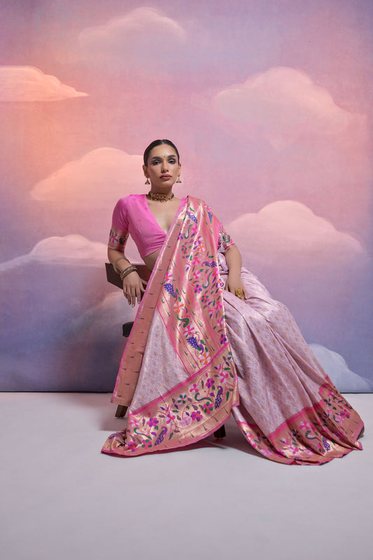 Purple Paithani Silk Meenakari Zari Woven Saree