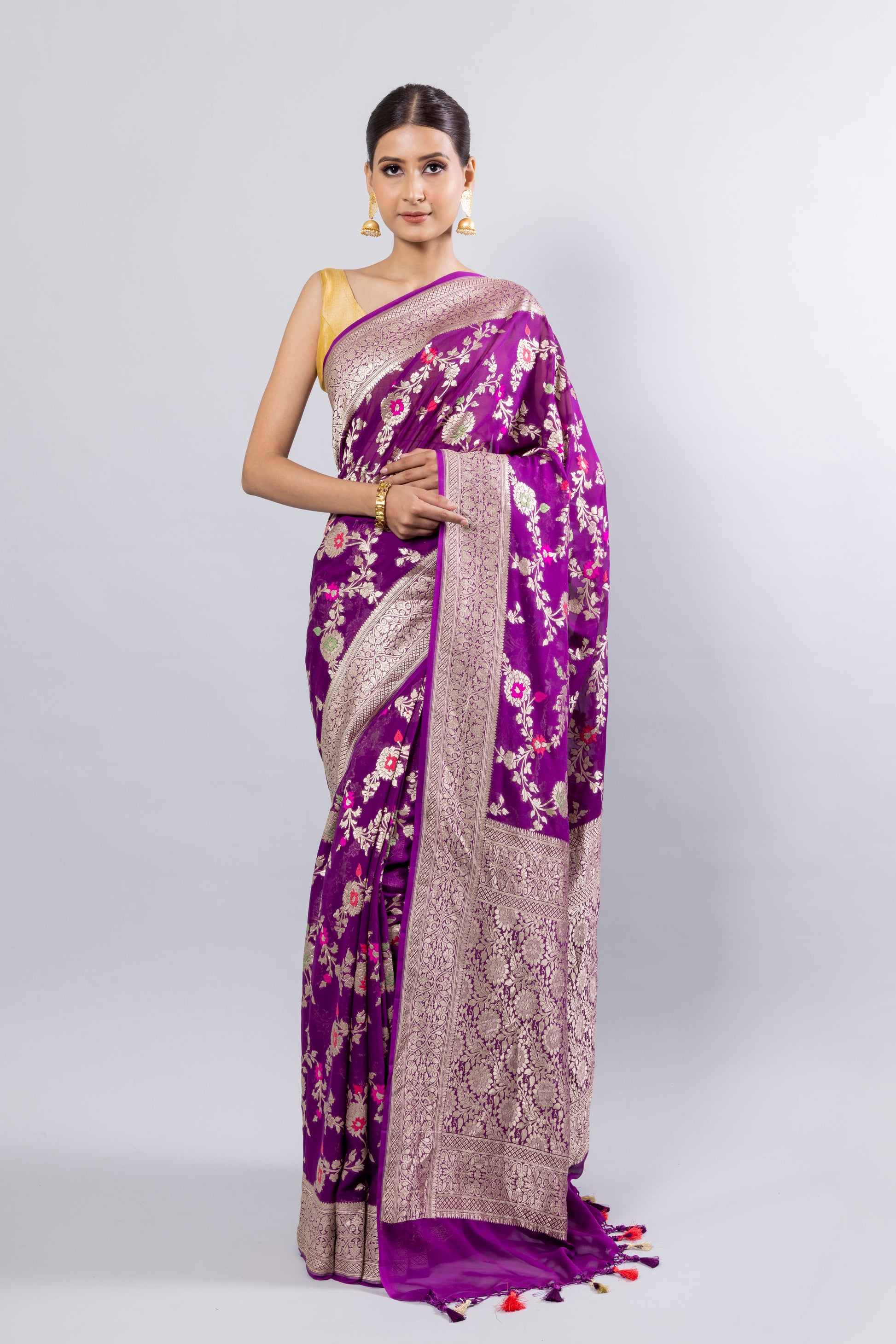 Purple Georgette Khaddi Pure Silk Saree - Panaya