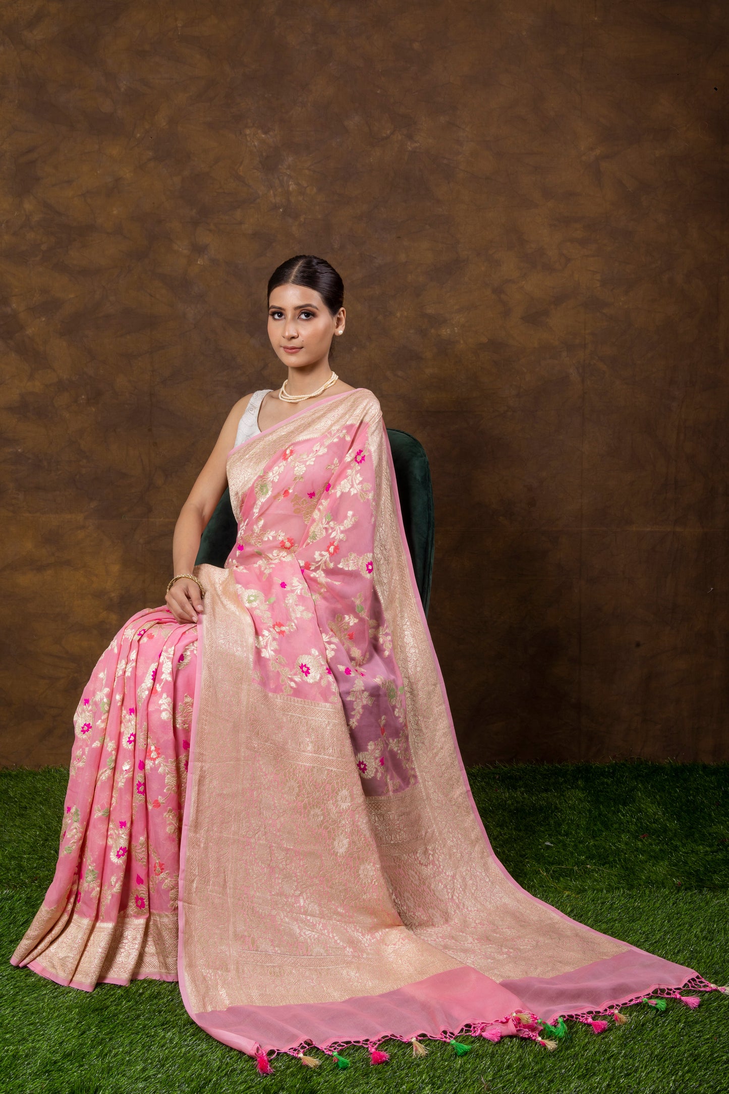 Baby Pink Georgette Khaddi Pure Silk Saree - Panaya