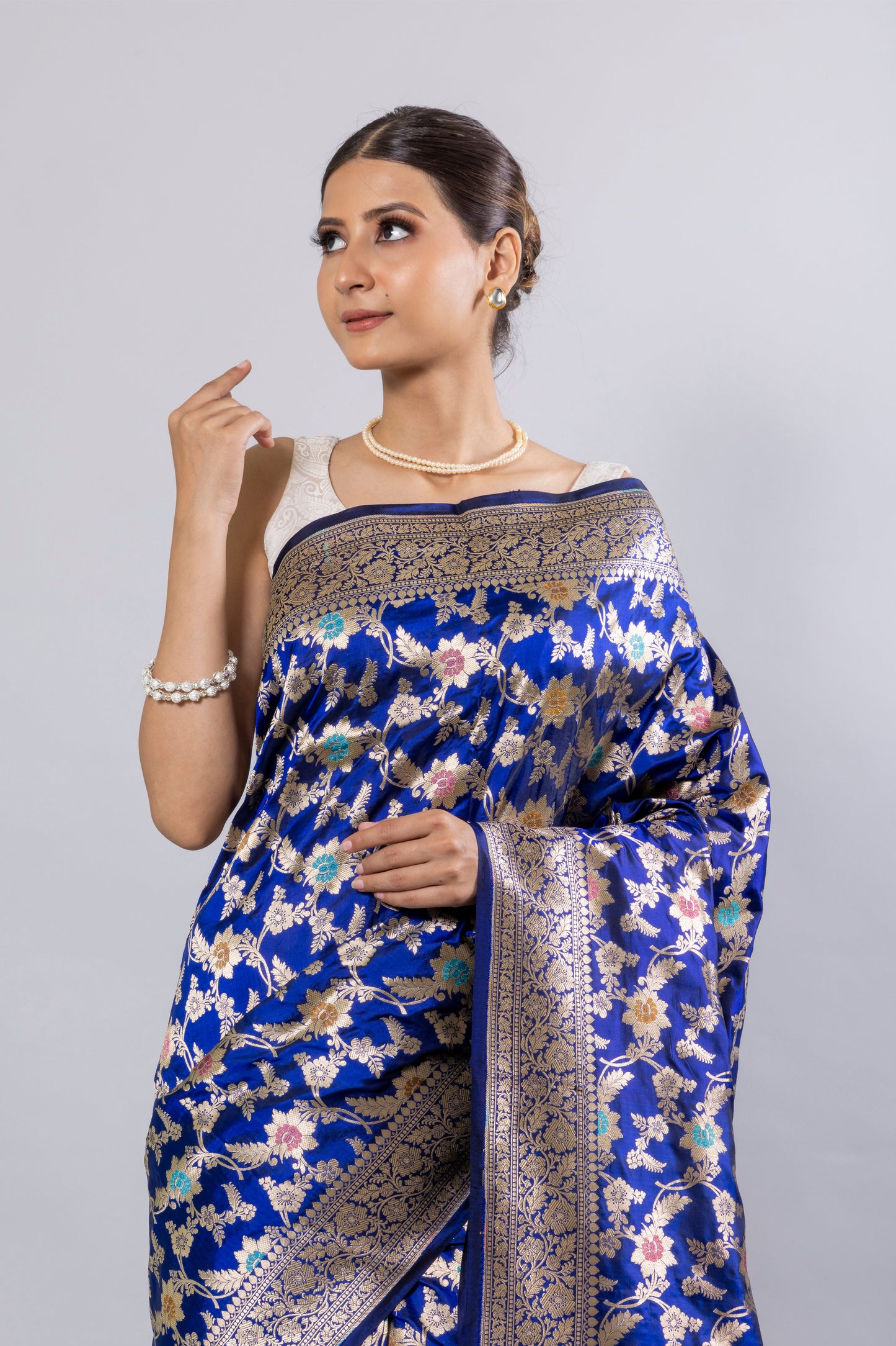 Royal Blue Handwoven Cutwork Katan Silk Saree - Panaya