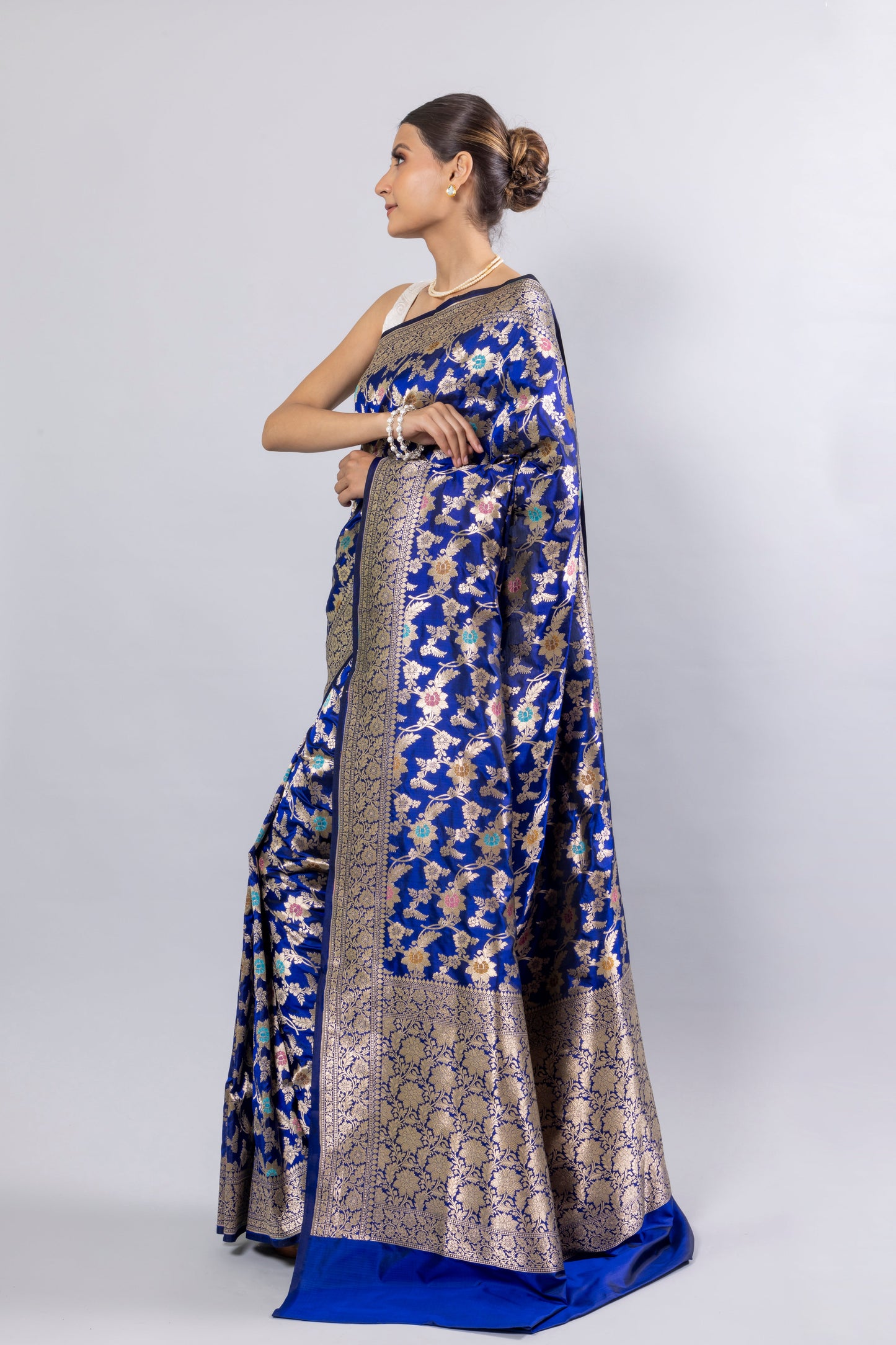 Royal Blue Handwoven Cutwork Katan Silk Saree - Panaya