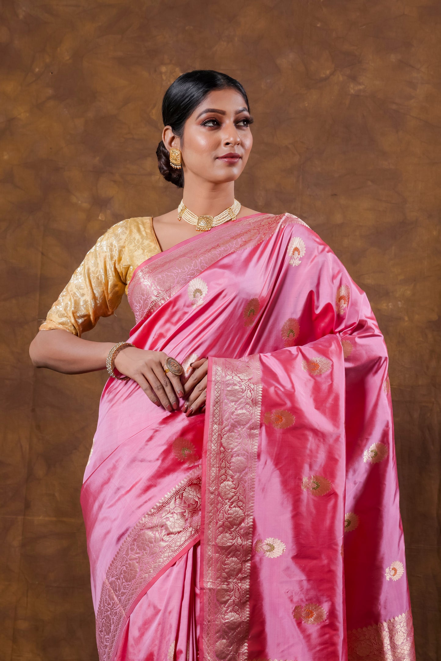 Pink Handwoven Kadwa Katan Silk Saree - Panaya