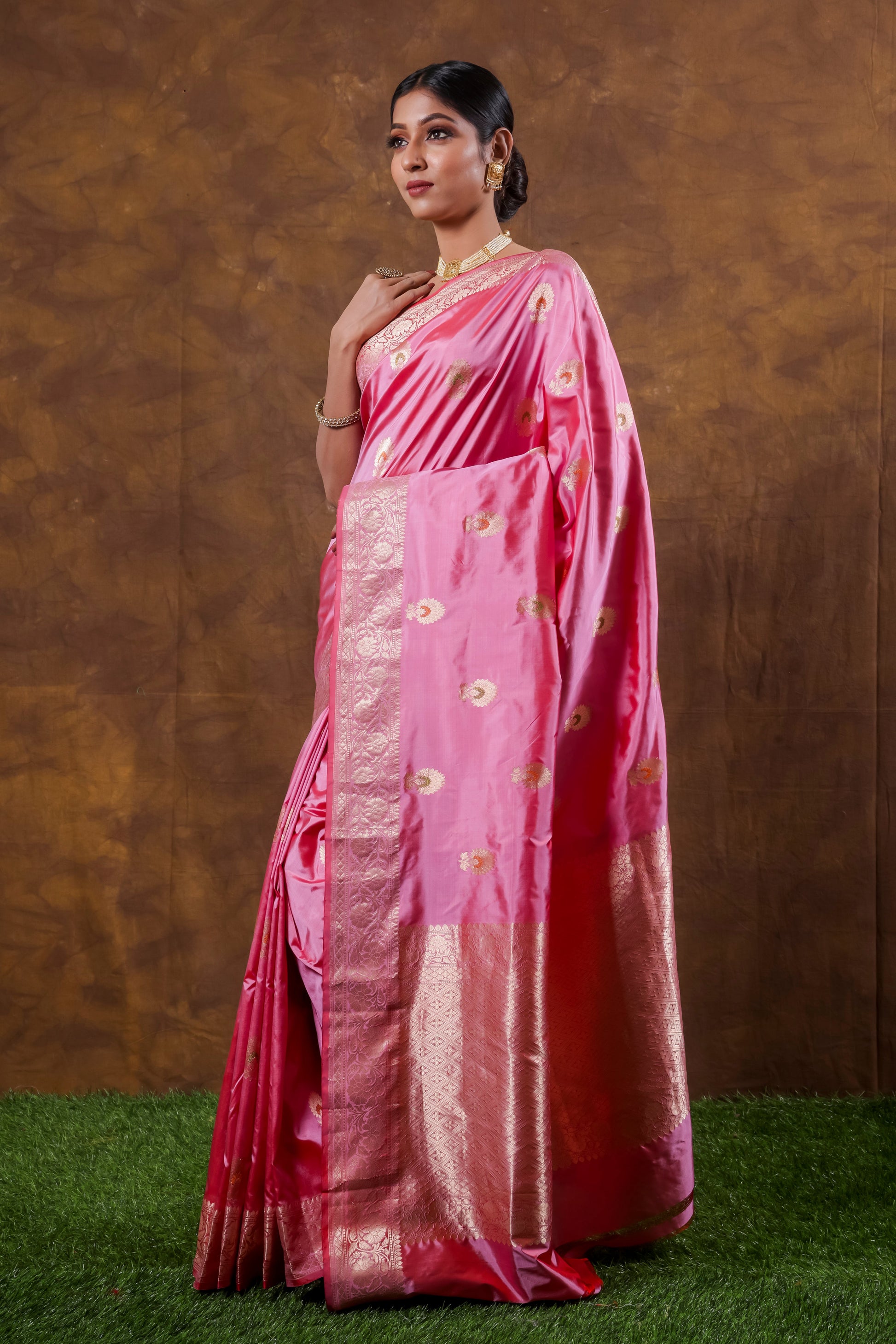 Pink Handwoven Kadwa Katan Silk Saree - Panaya