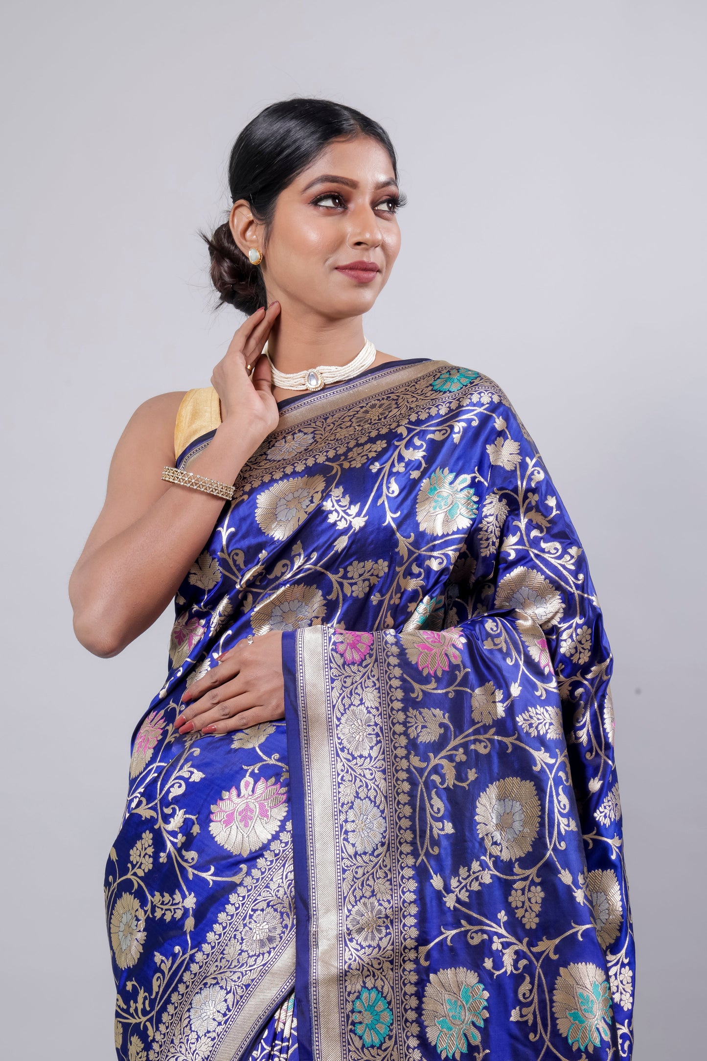 Royal Blue Handwoven Cutwork Katan Silk Saree - Panaya