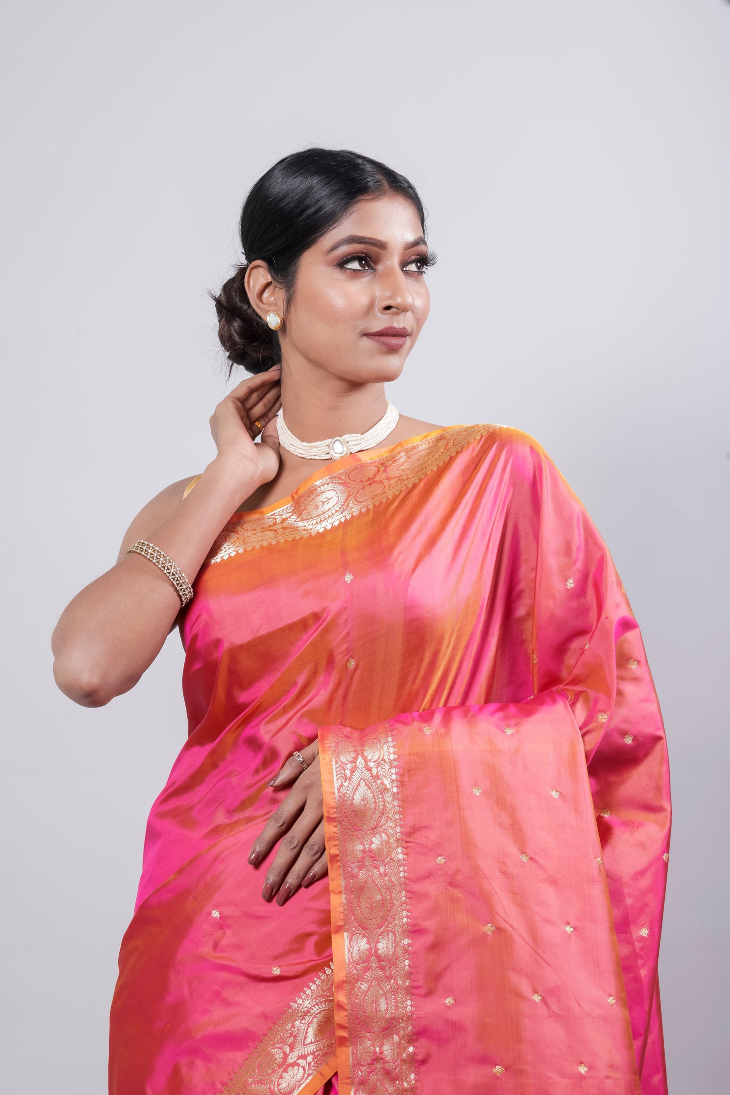 Pink Handwoven Kadwa Katan Silk Saree - Panaya