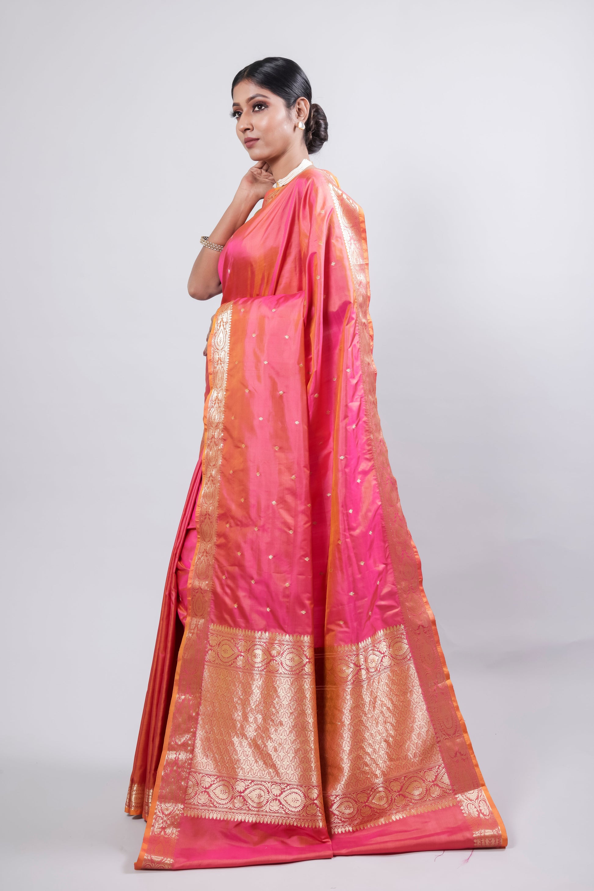 Pink Handwoven Kadwa Katan Silk Saree - Panaya