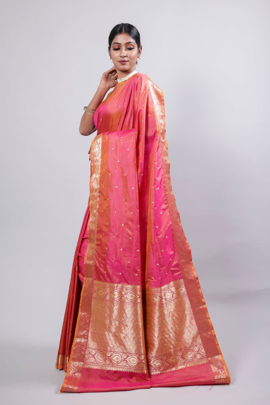 Pink Handwoven Kadwa Katan Silk Saree - Panaya