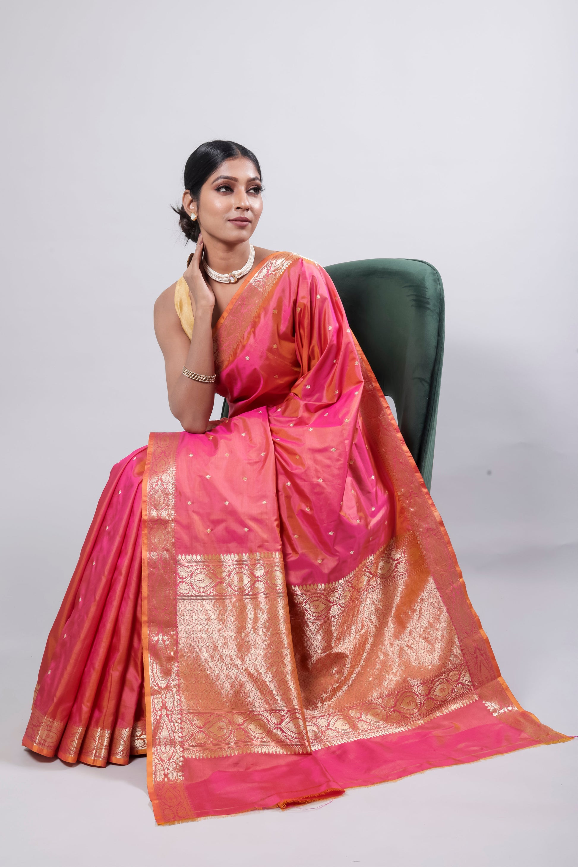 Pink Handwoven Kadwa Katan Silk Saree - Panaya