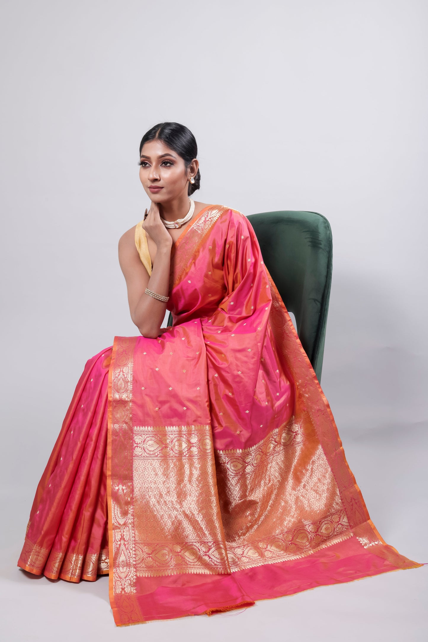 Pink Handwoven Kadwa Katan Silk Saree - Panaya