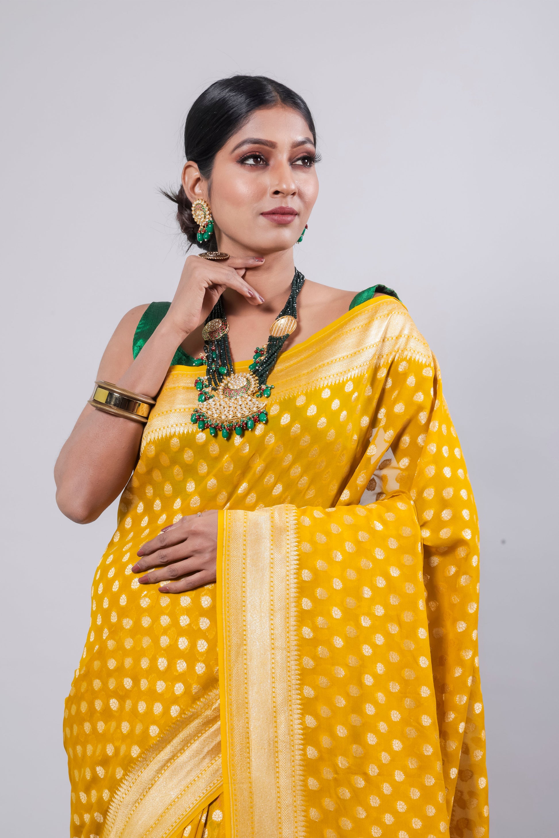 Yellow Georgette Khaddi Pure Silk Saree - Panaya