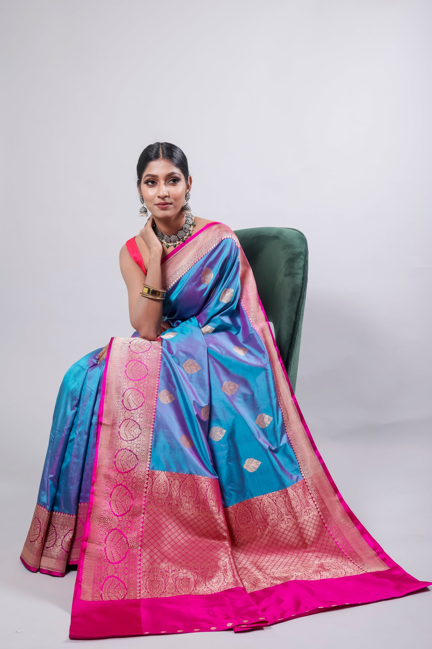 Sky Blue Handwoven Kadwa Katan Pure Silk Saree - Panaya