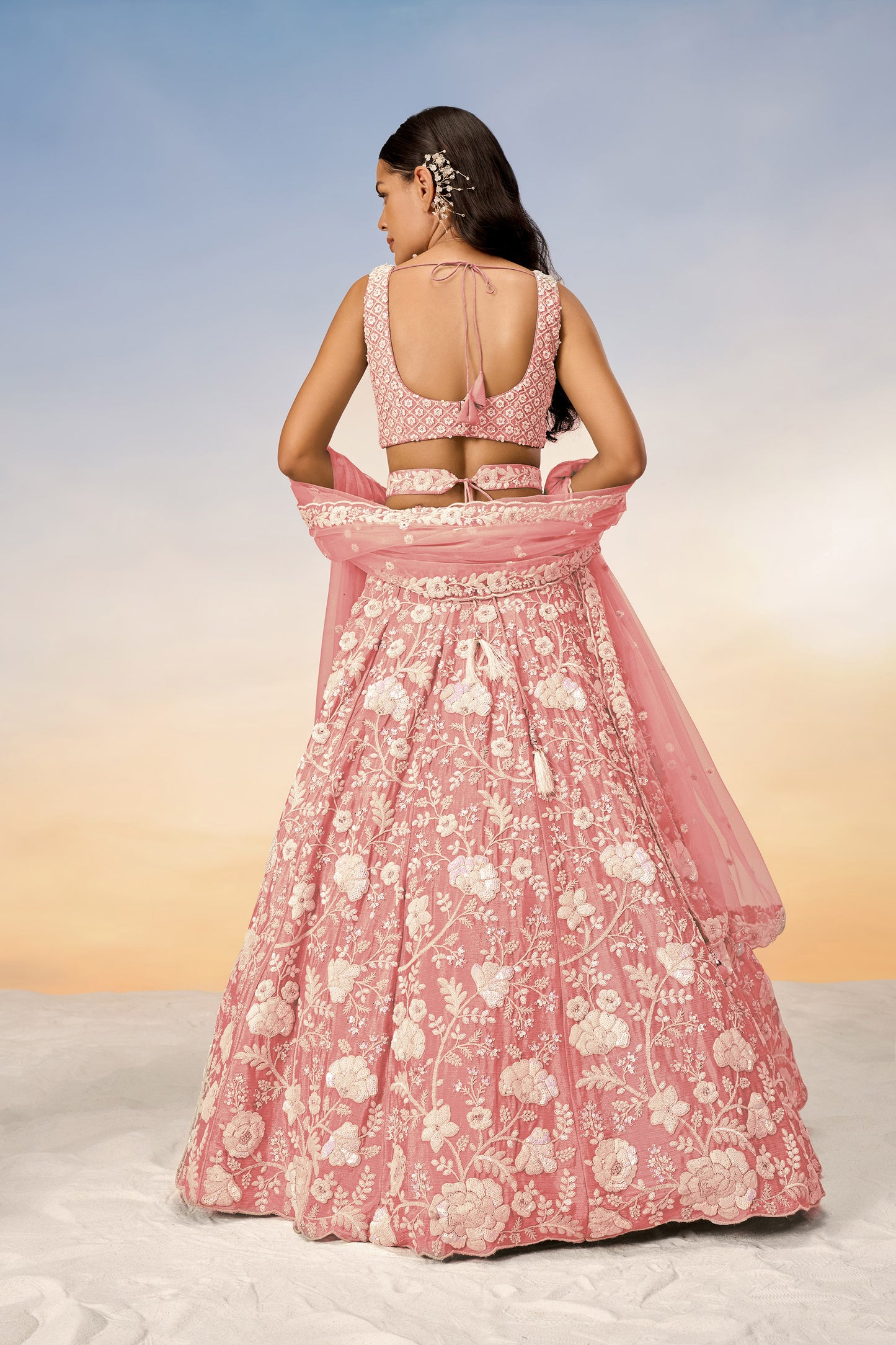 Rose Gold Chinon Sequins and Zarkan embroidery Lehenga