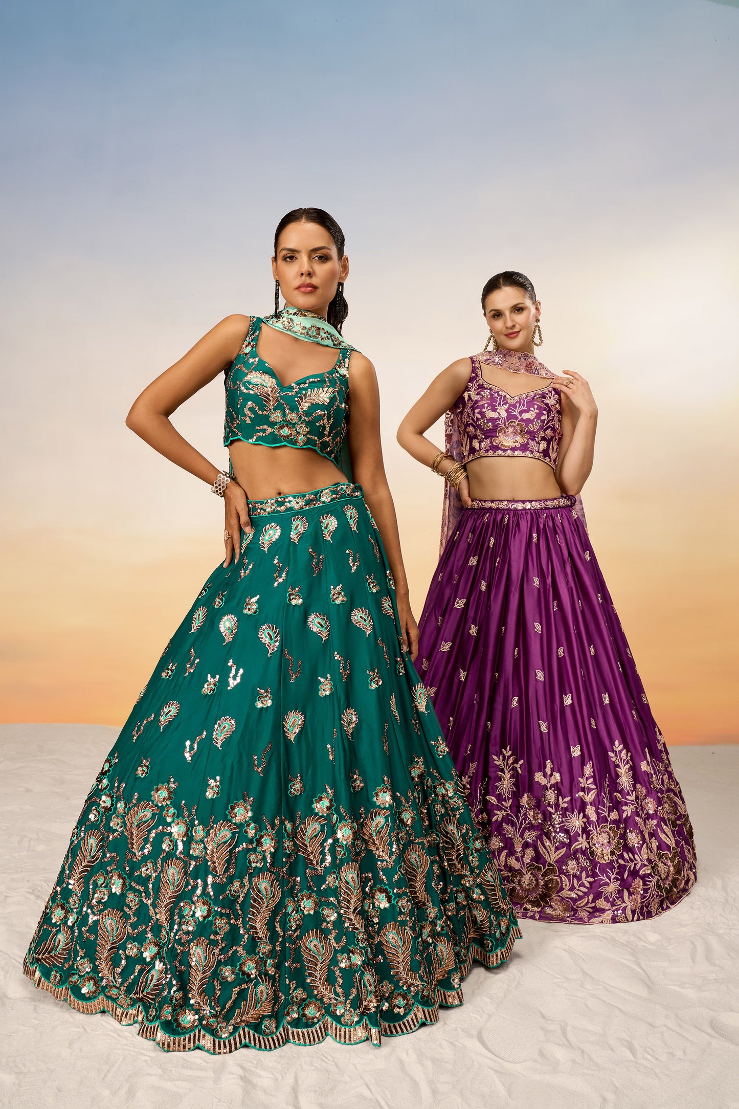 Green Pure Georgette with heavy Sequins embroidery Lehenga Choli