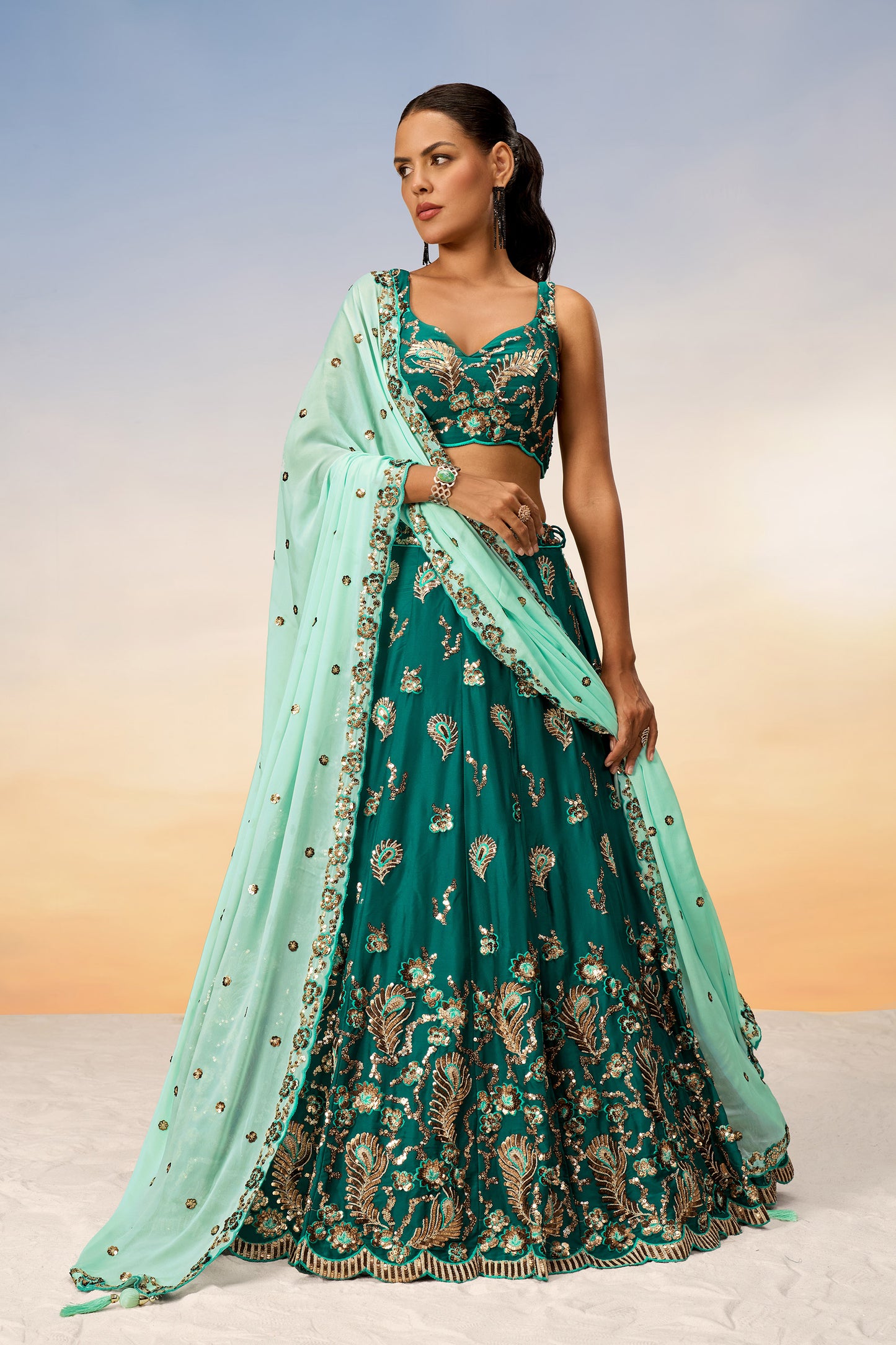 Green Pure Georgette with heavy Sequins embroidery Lehenga Choli