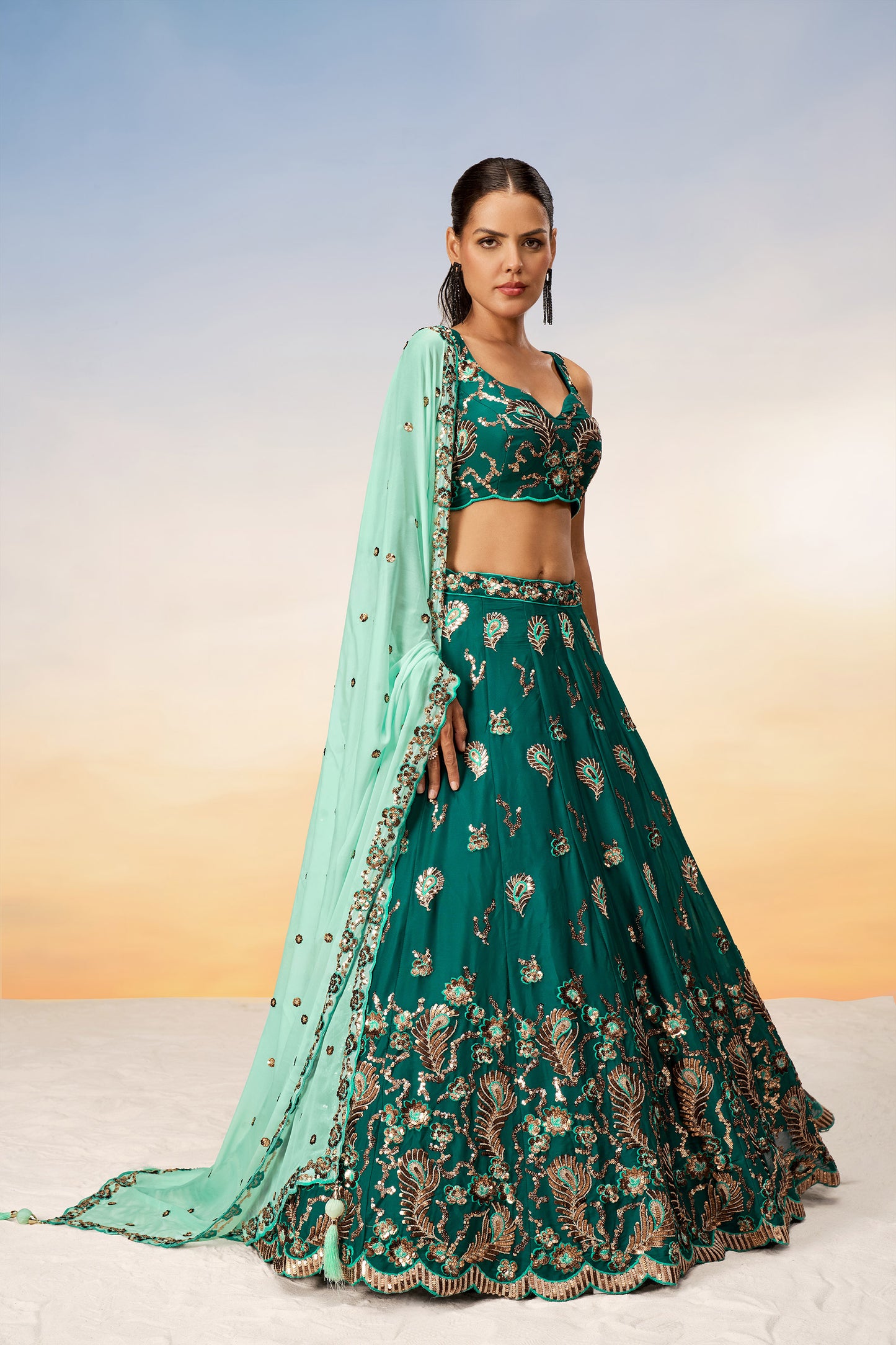 Green Pure Georgette with heavy Sequins embroidery Lehenga Choli