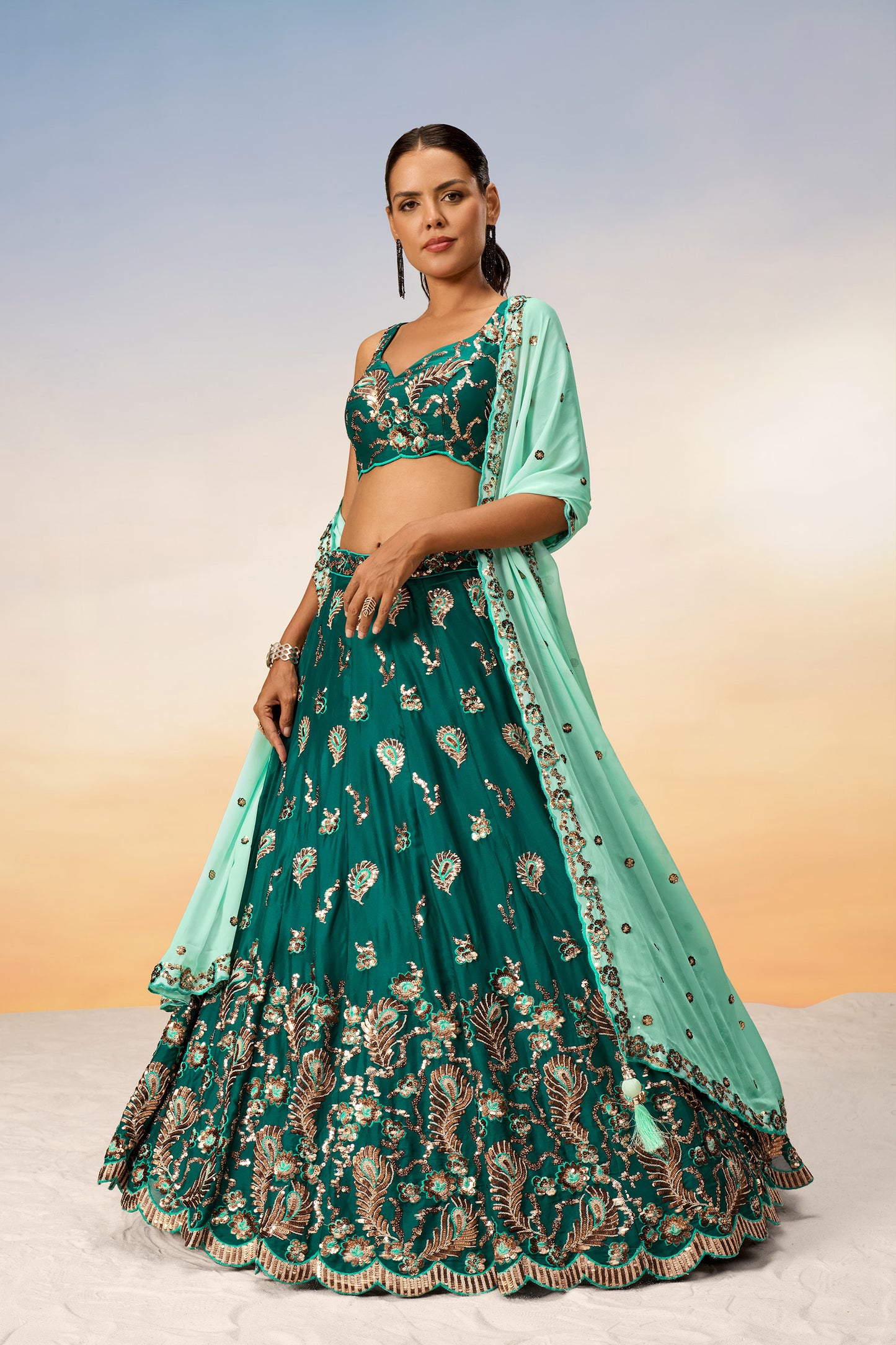 Green Pure Georgette with heavy Sequins embroidery Lehenga Choli