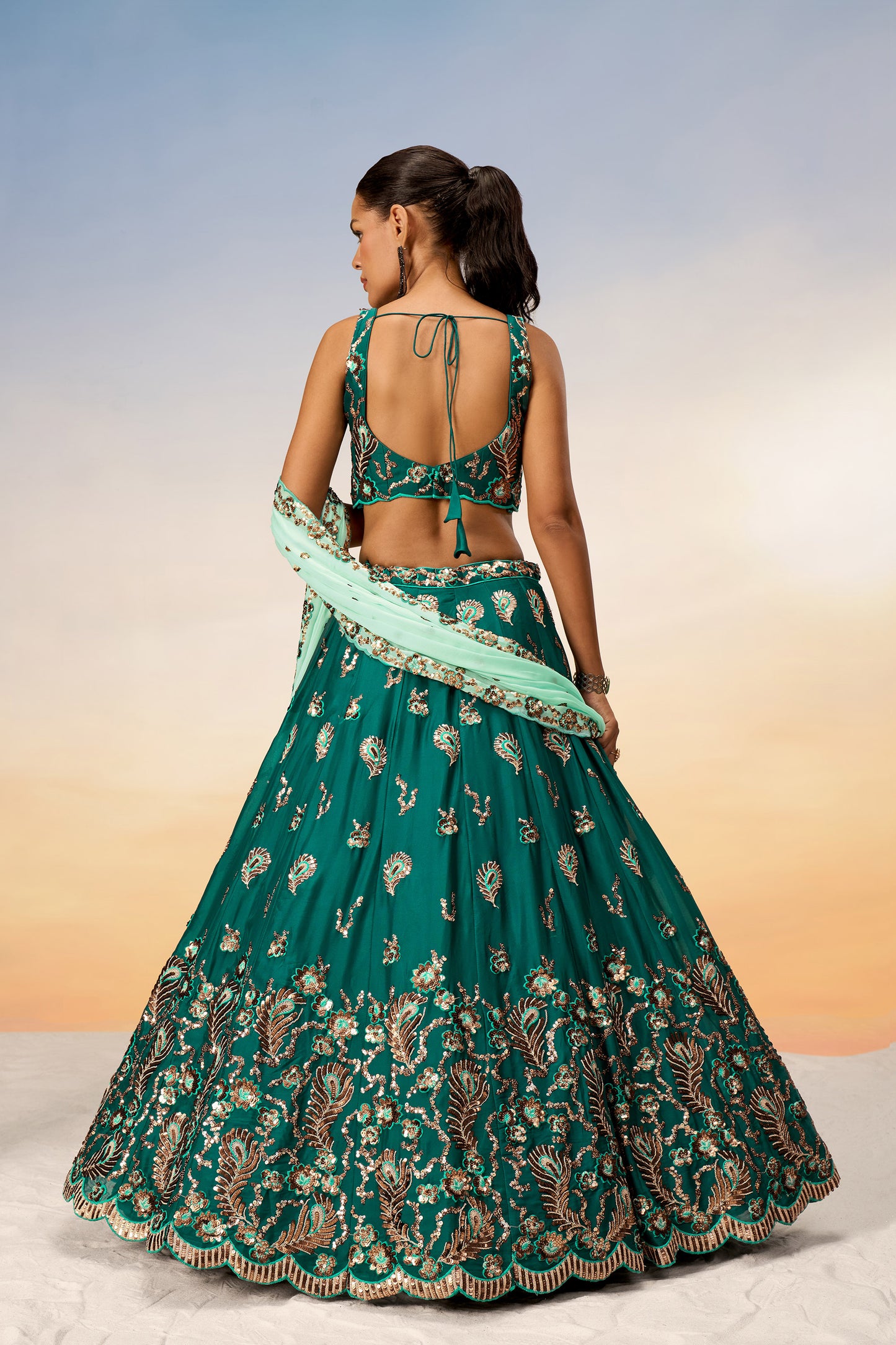 Green Pure Georgette with heavy Sequins embroidery Lehenga Choli