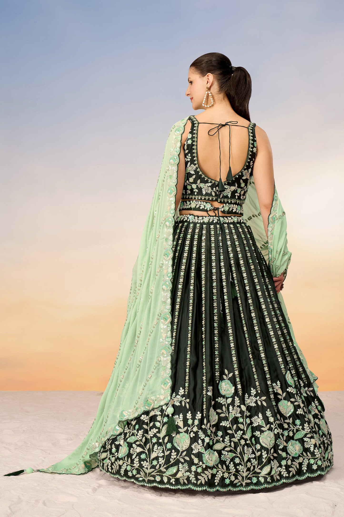 Green Satin Sequins with heavy Sequins embroidery Lehenga Choli