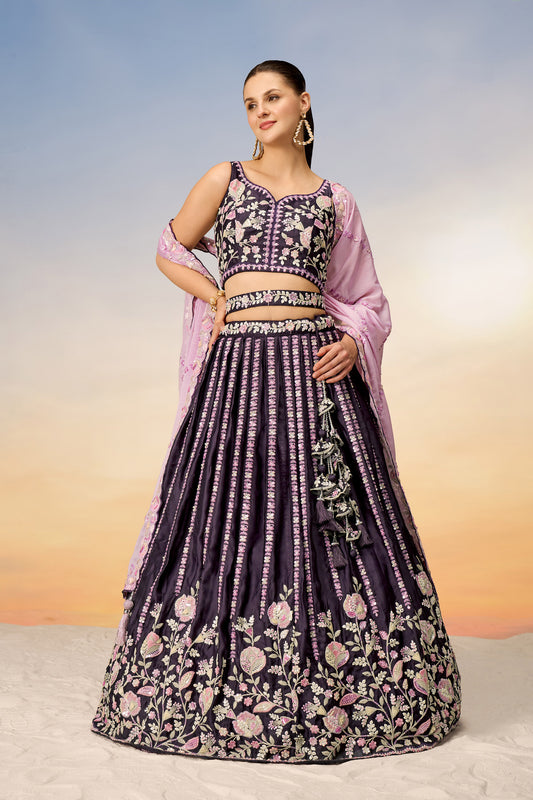 Burgundy Satin Sequins with heavy Sequins embroidery Lehenga Choli