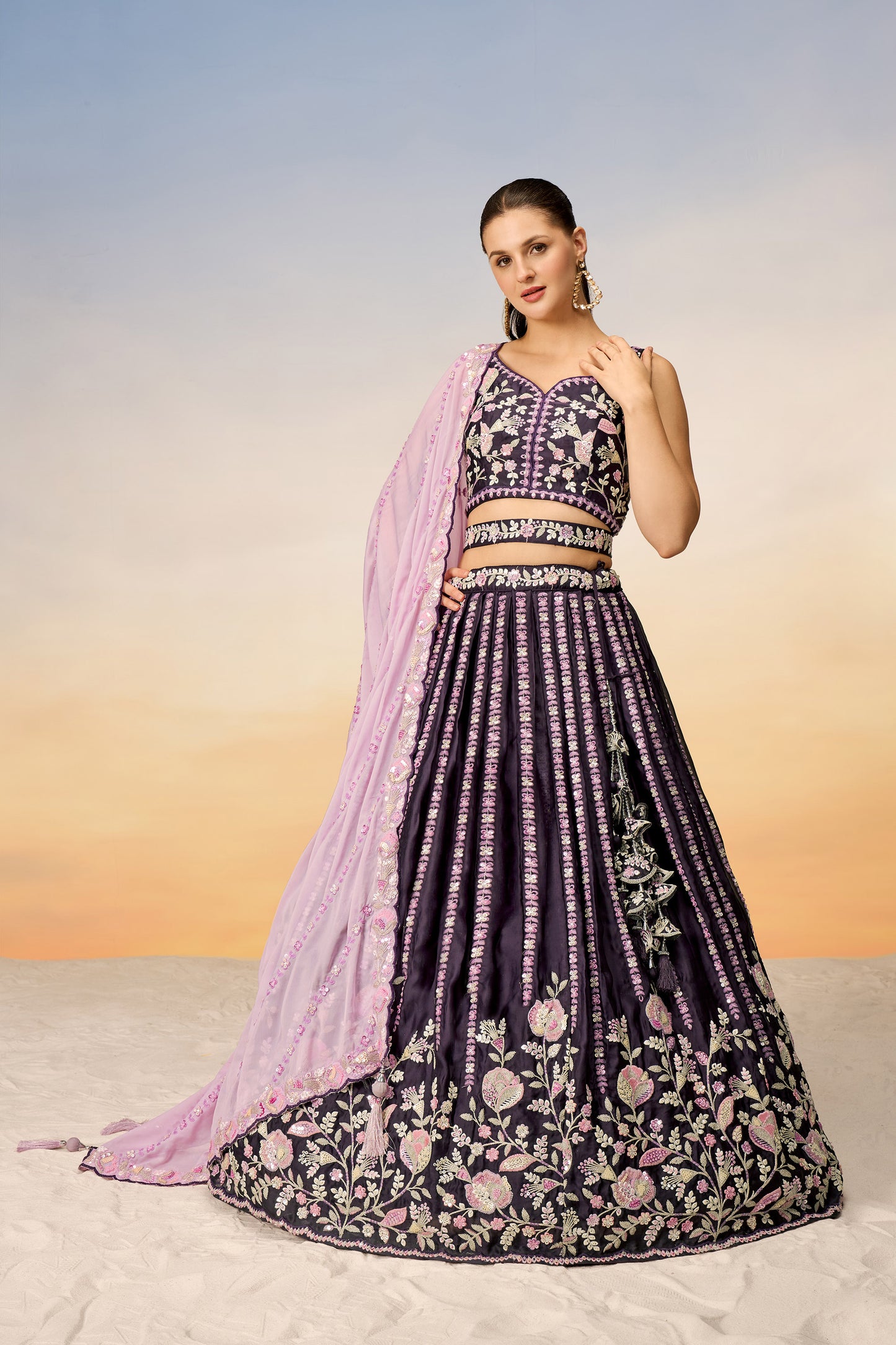 Burgundy Satin Sequins with heavy Sequins embroidery Lehenga Choli