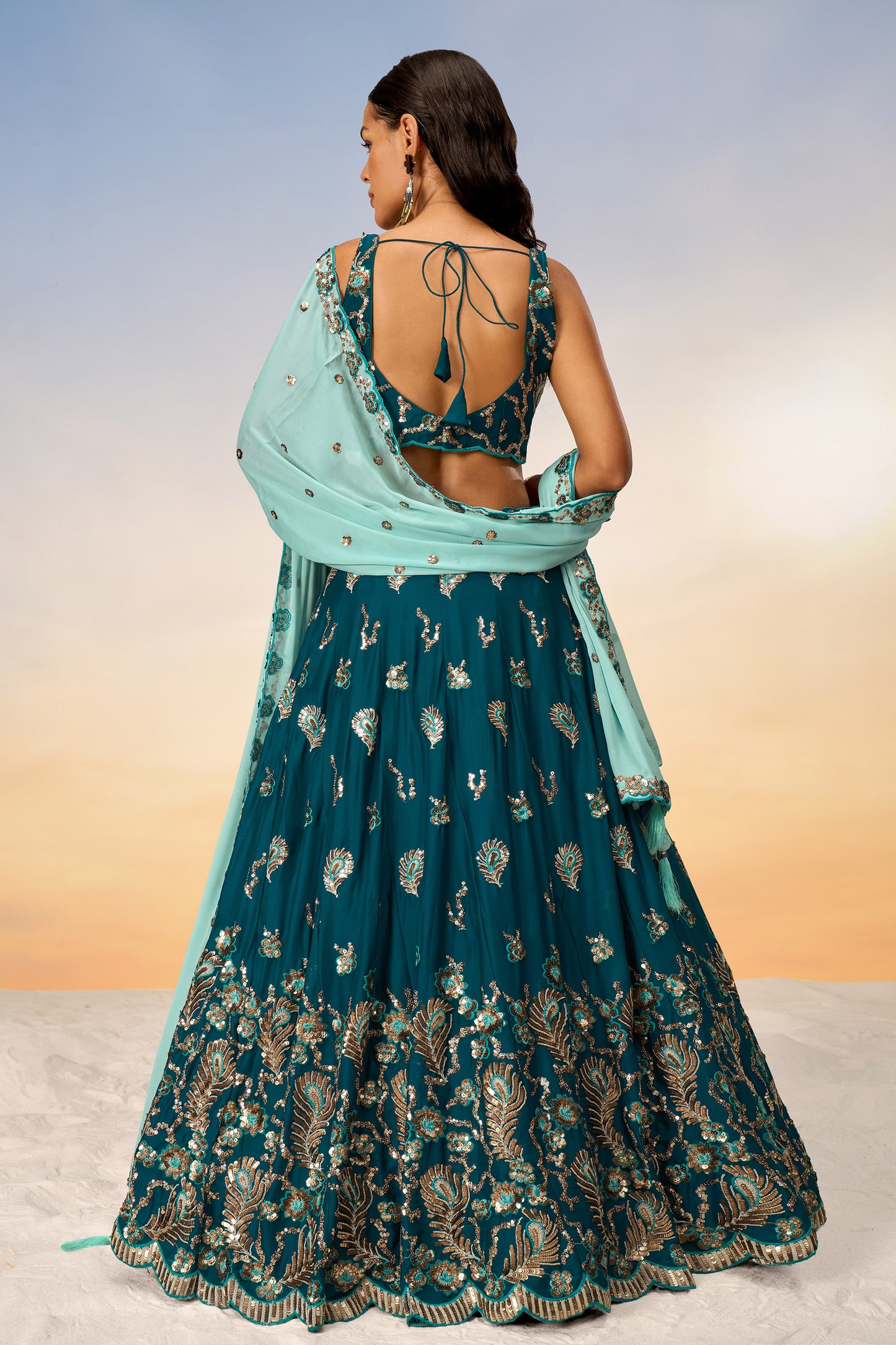 Teal Pure Georgette with heavy Sequins embroidery Lehenga Choli