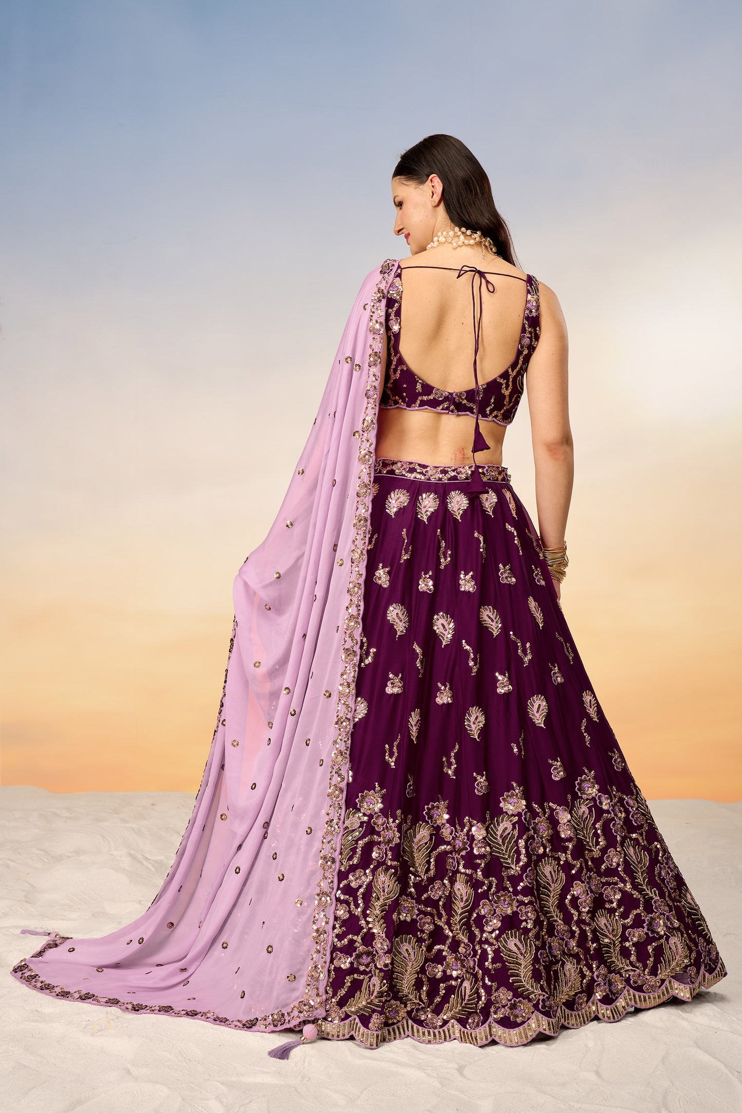 Burgundy Pure Georgette with heavy Sequins embroidery Lehenga Choli