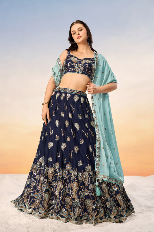 Navy blue Pure Georgette with heavy Sequins embroidery Lehenga Choli