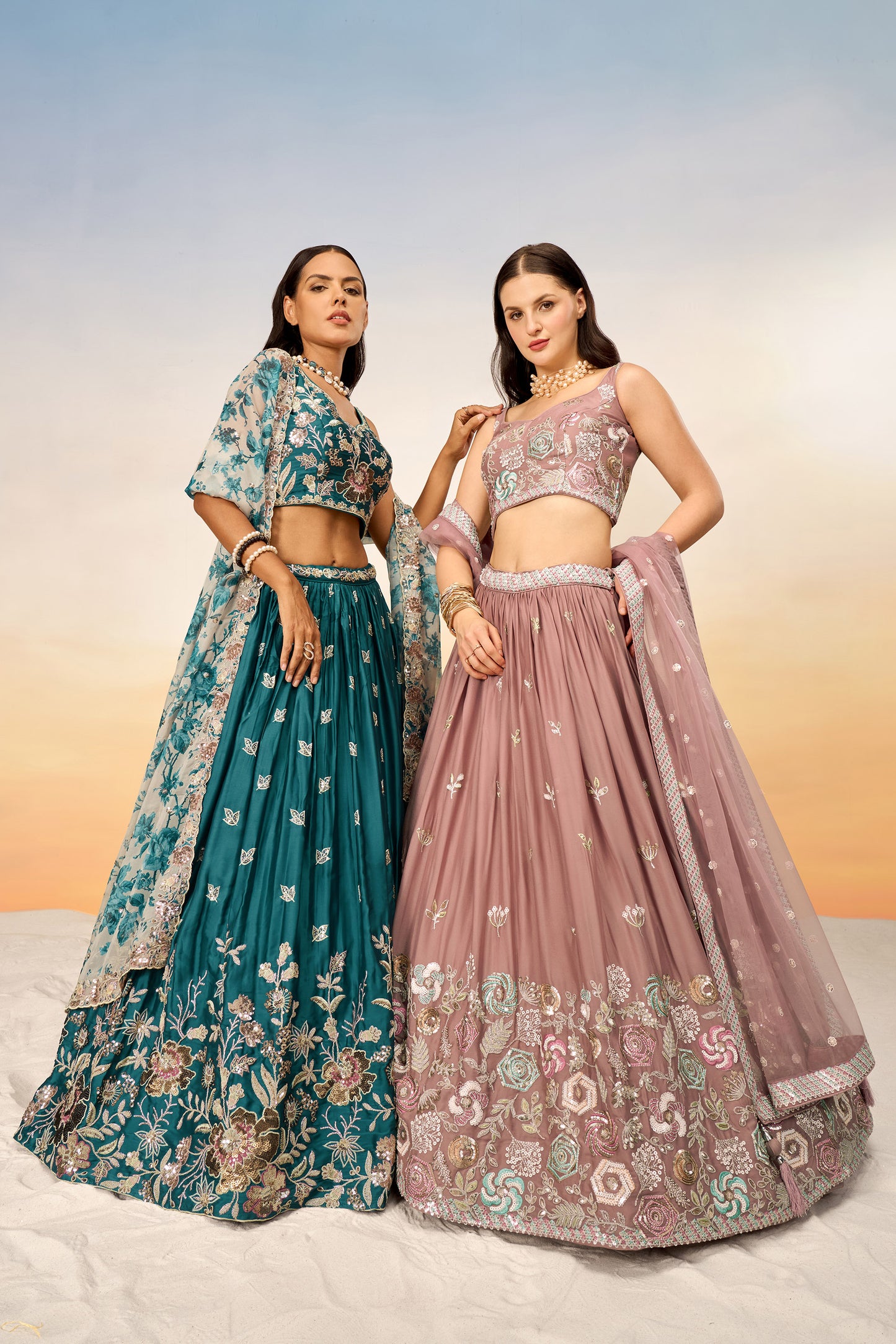 Rose gold Pure Georgette Sequins embroidery Lehenga Choli