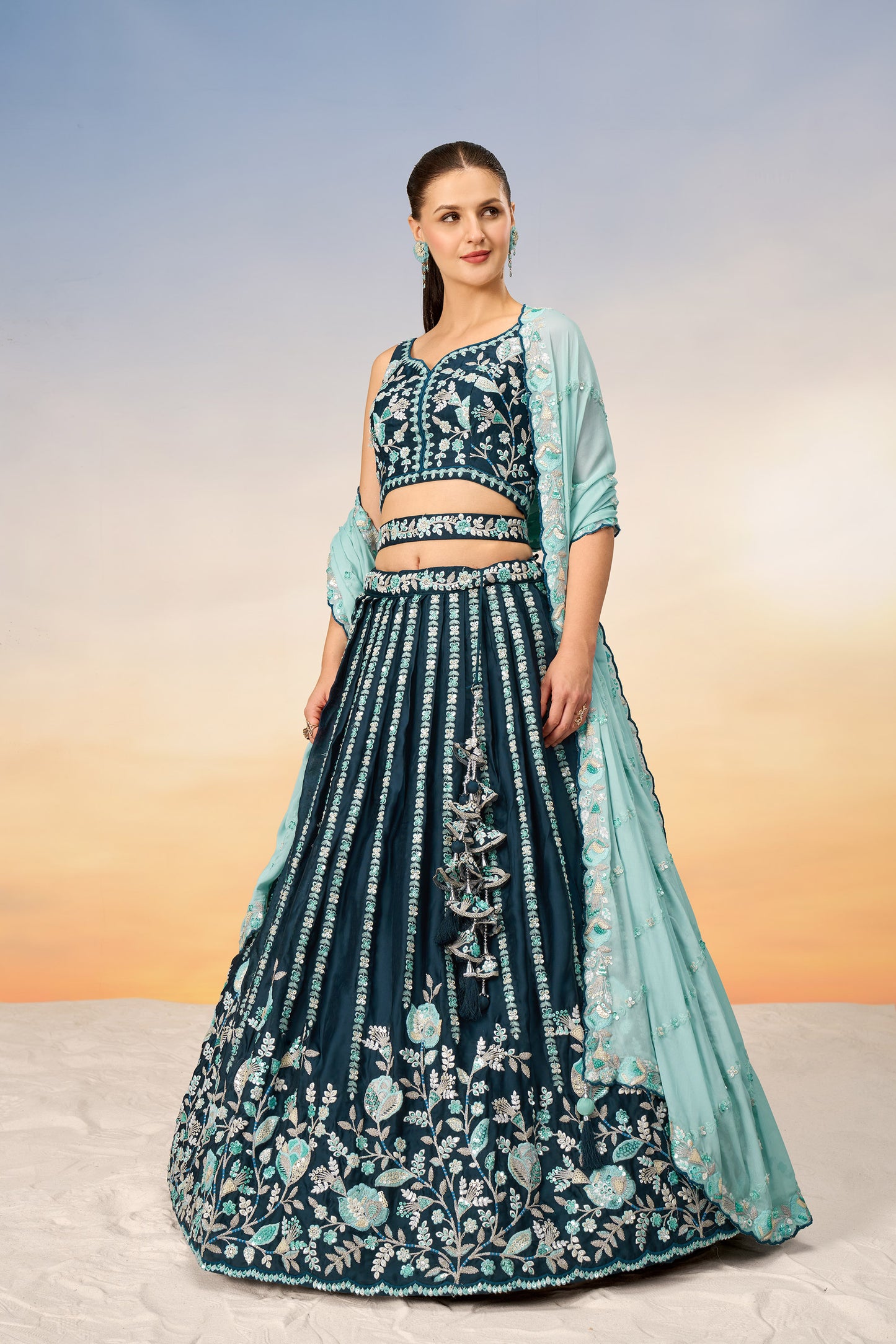 Teal Satin Sequins with heavy Sequins embroidery Lehenga Choli