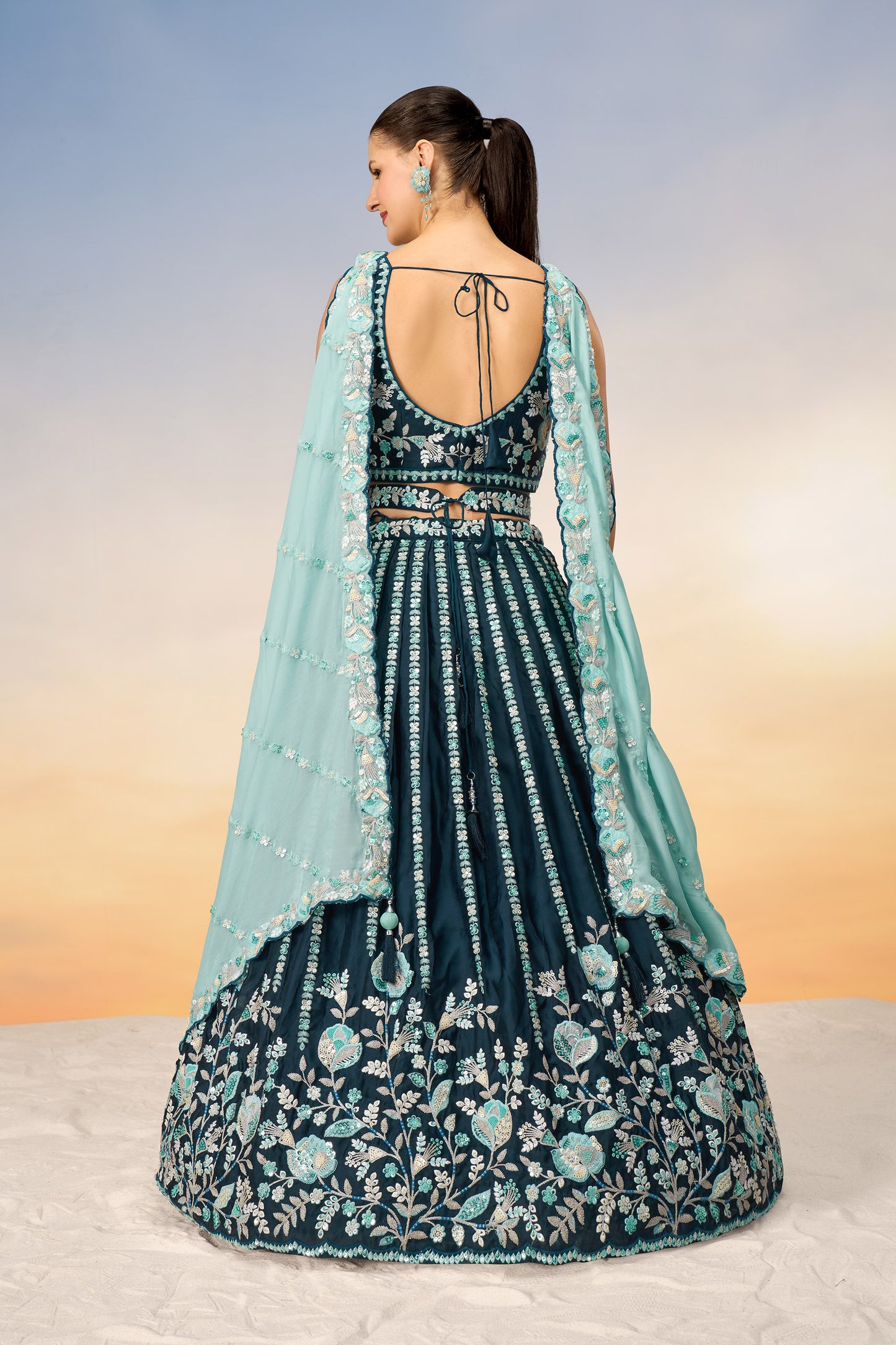 Teal Satin Sequins with heavy Sequins embroidery Lehenga Choli