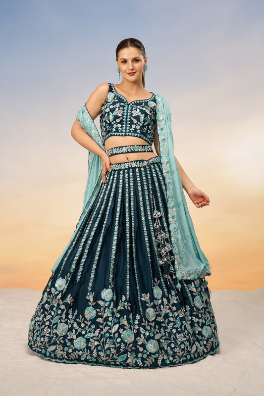 Teal Satin Sequins with heavy Sequins embroidery Lehenga Choli