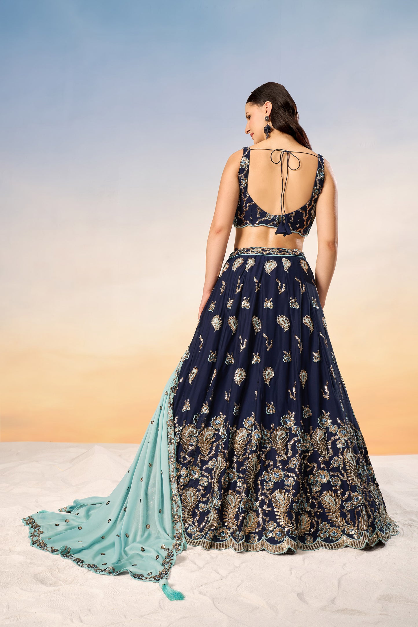 Navy blue Pure Georgette with heavy Sequins embroidery Lehenga Choli