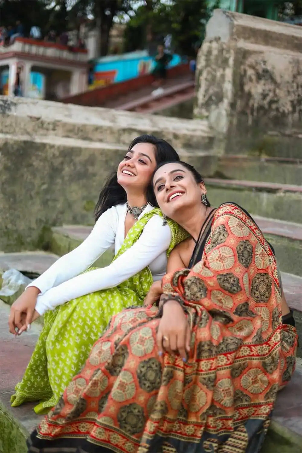 Handloom Parrot Green White Floral Block Print Saree