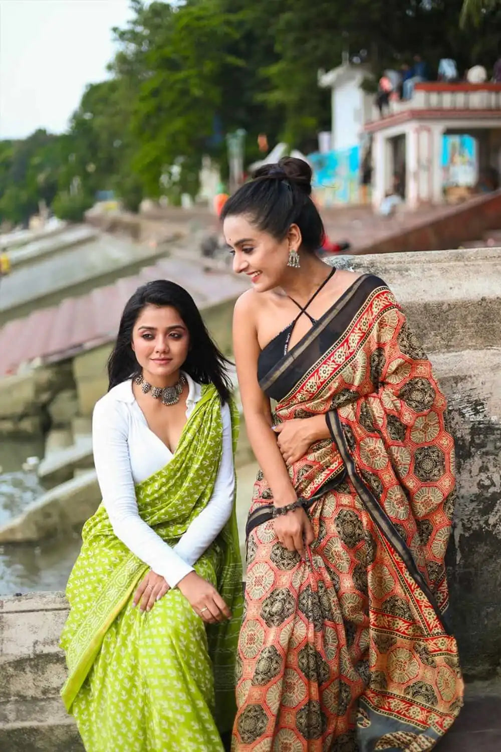 Handloom Red & Black Floral Block Print Saree