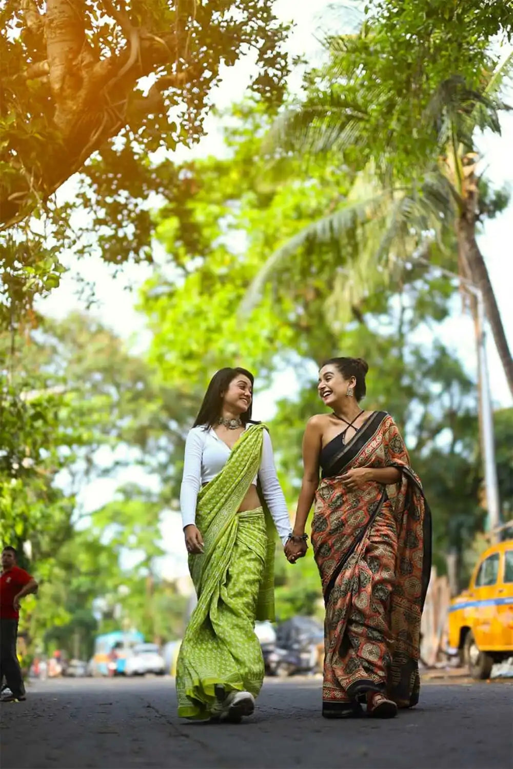 Handloom Parrot Green White Floral Block Print Saree