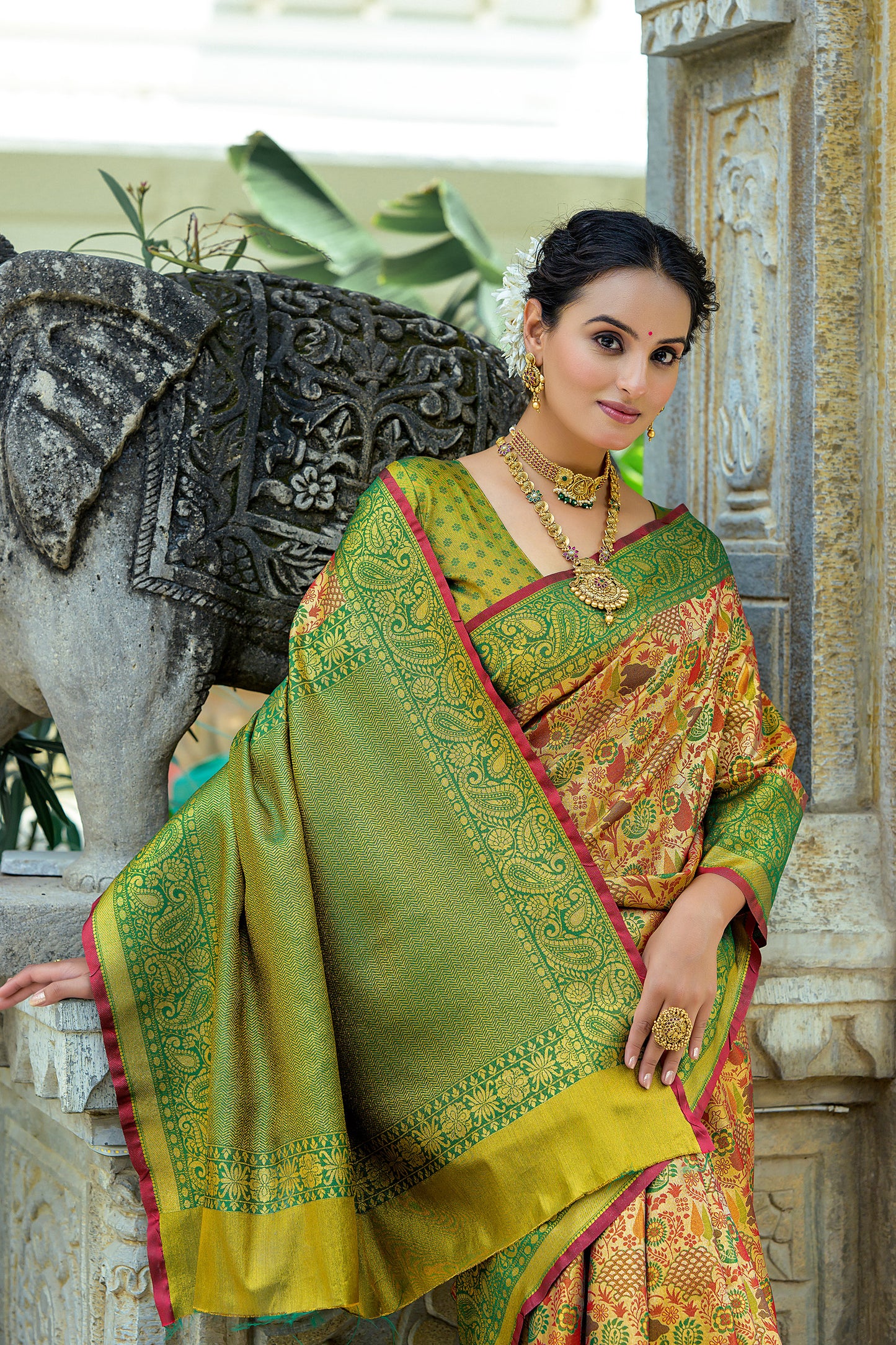 Green Kanjivaram Zari Woven Artisan saree