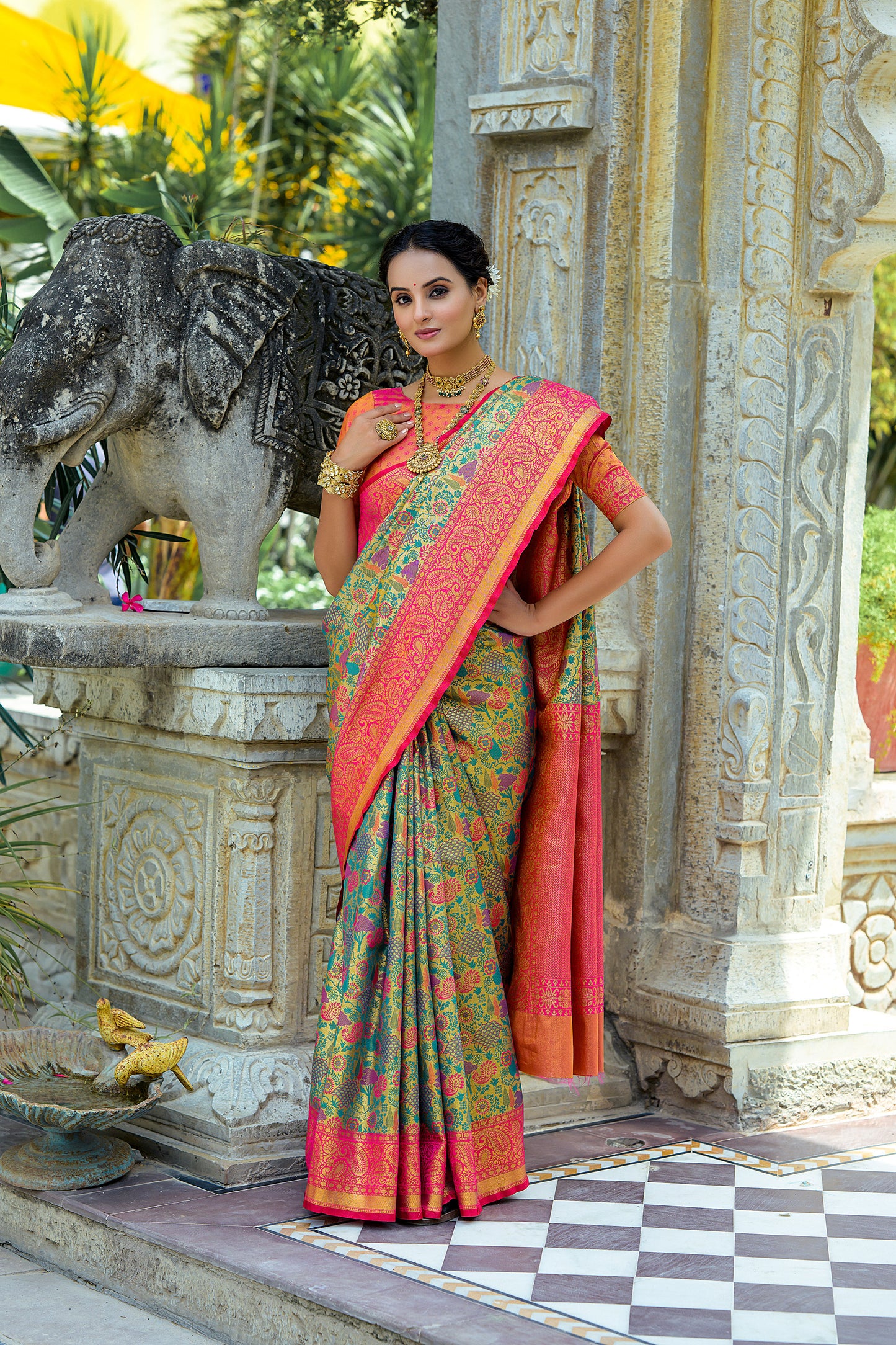 Rani Pink Kanjivaram Zari Woven Artisan saree