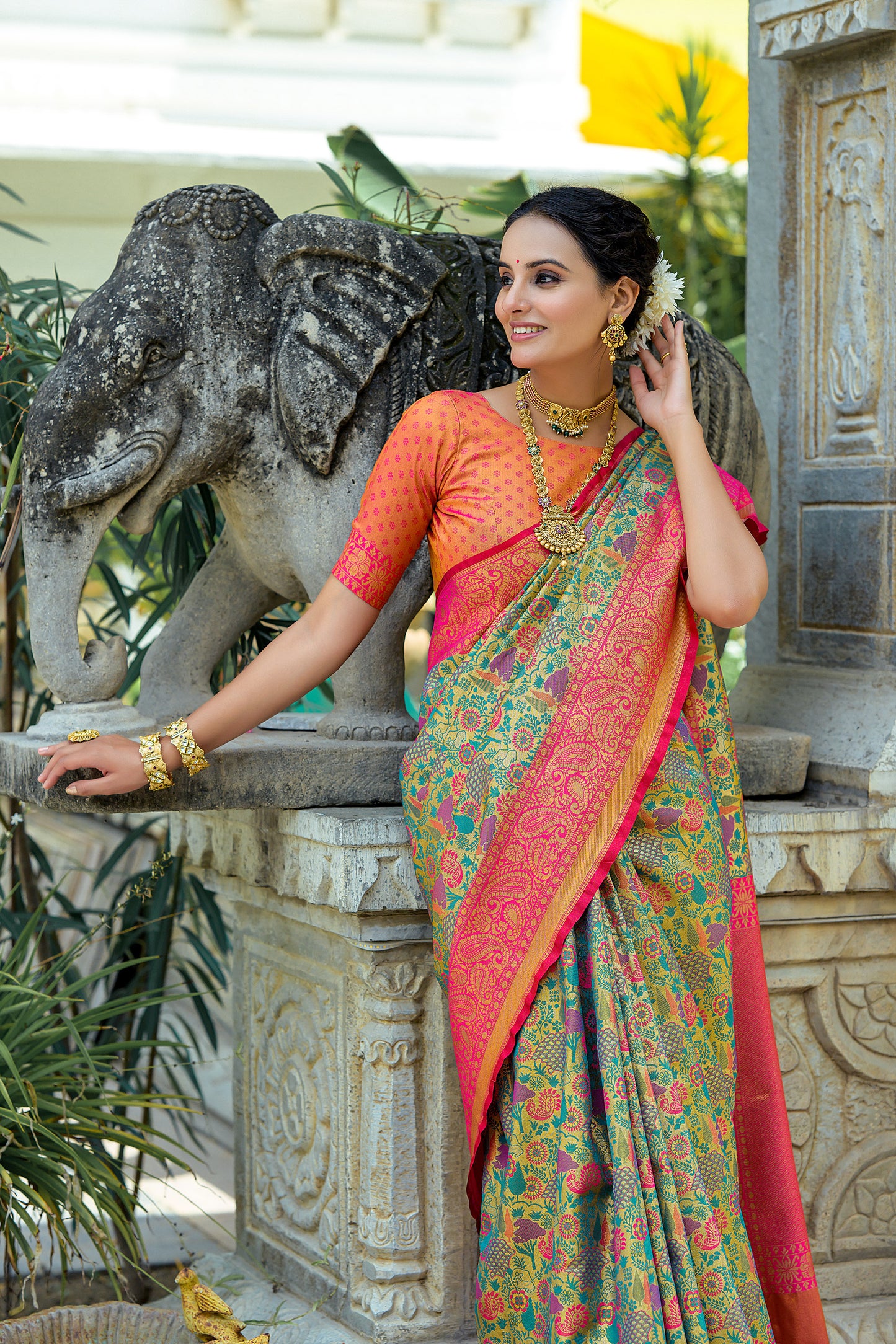 Rani Pink Kanjivaram Zari Woven Artisan saree