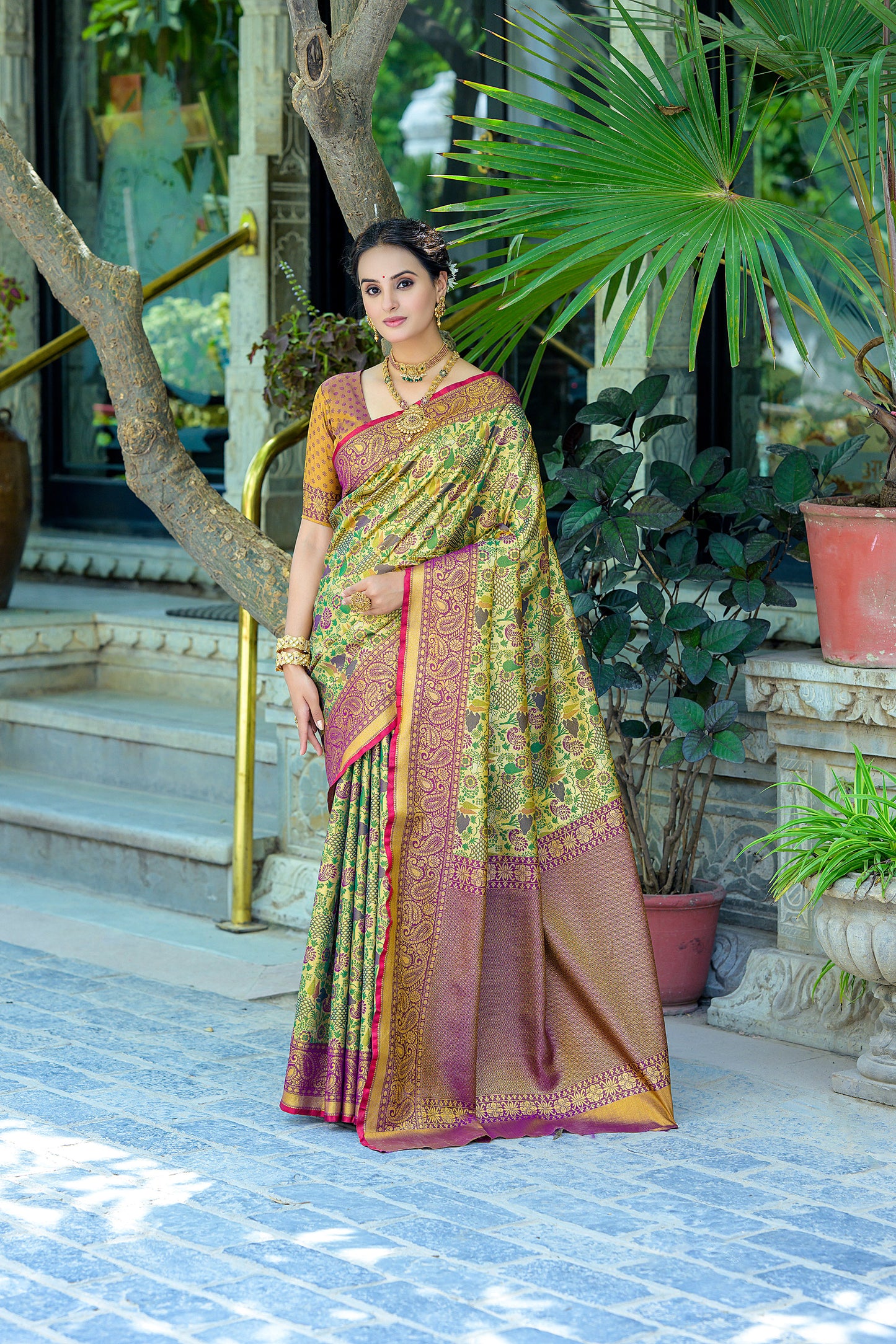 Wine Kanjivaram Zari Woven Artisan saree