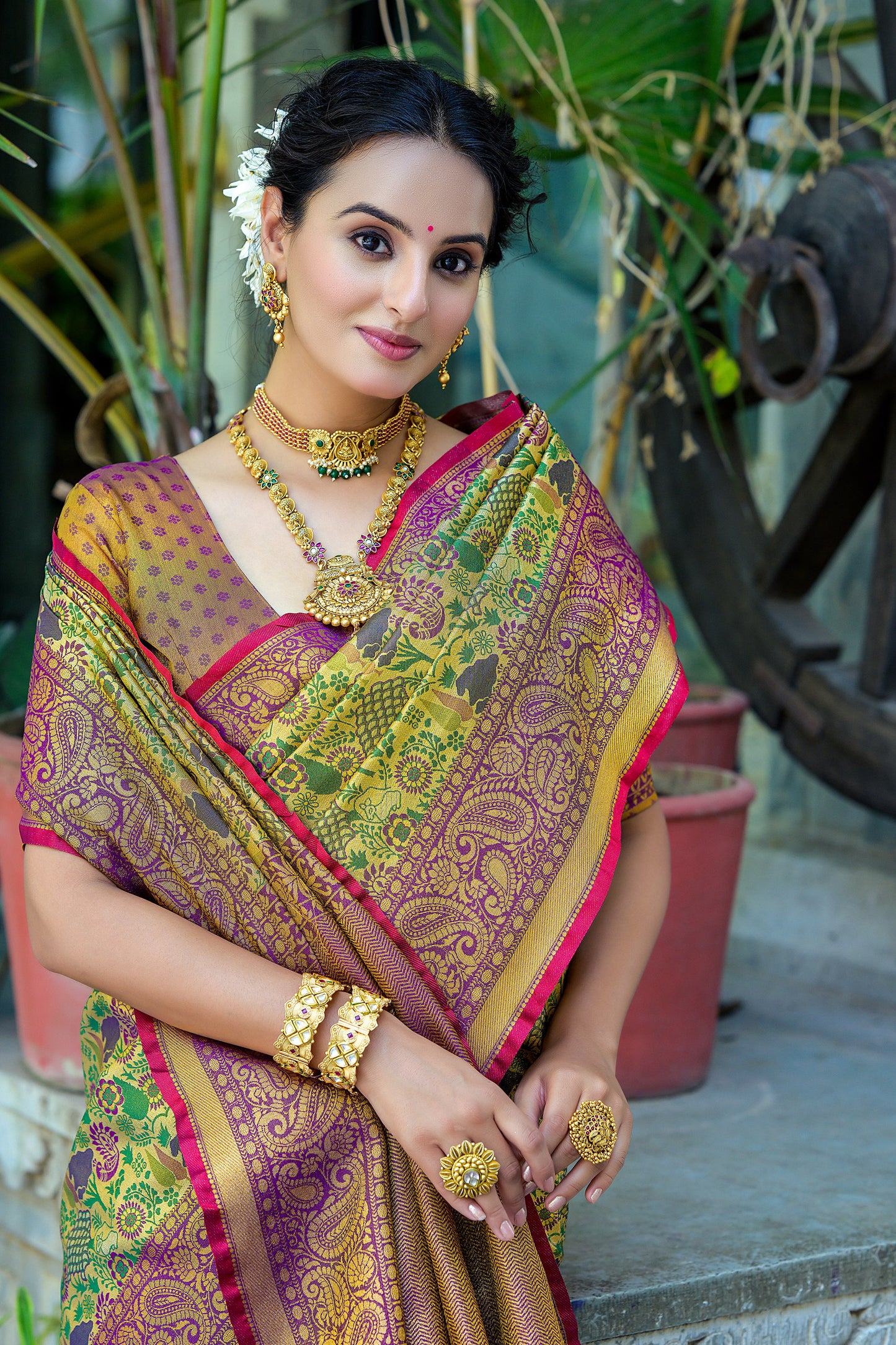 Wine Kanjivaram Zari Woven Artisan saree