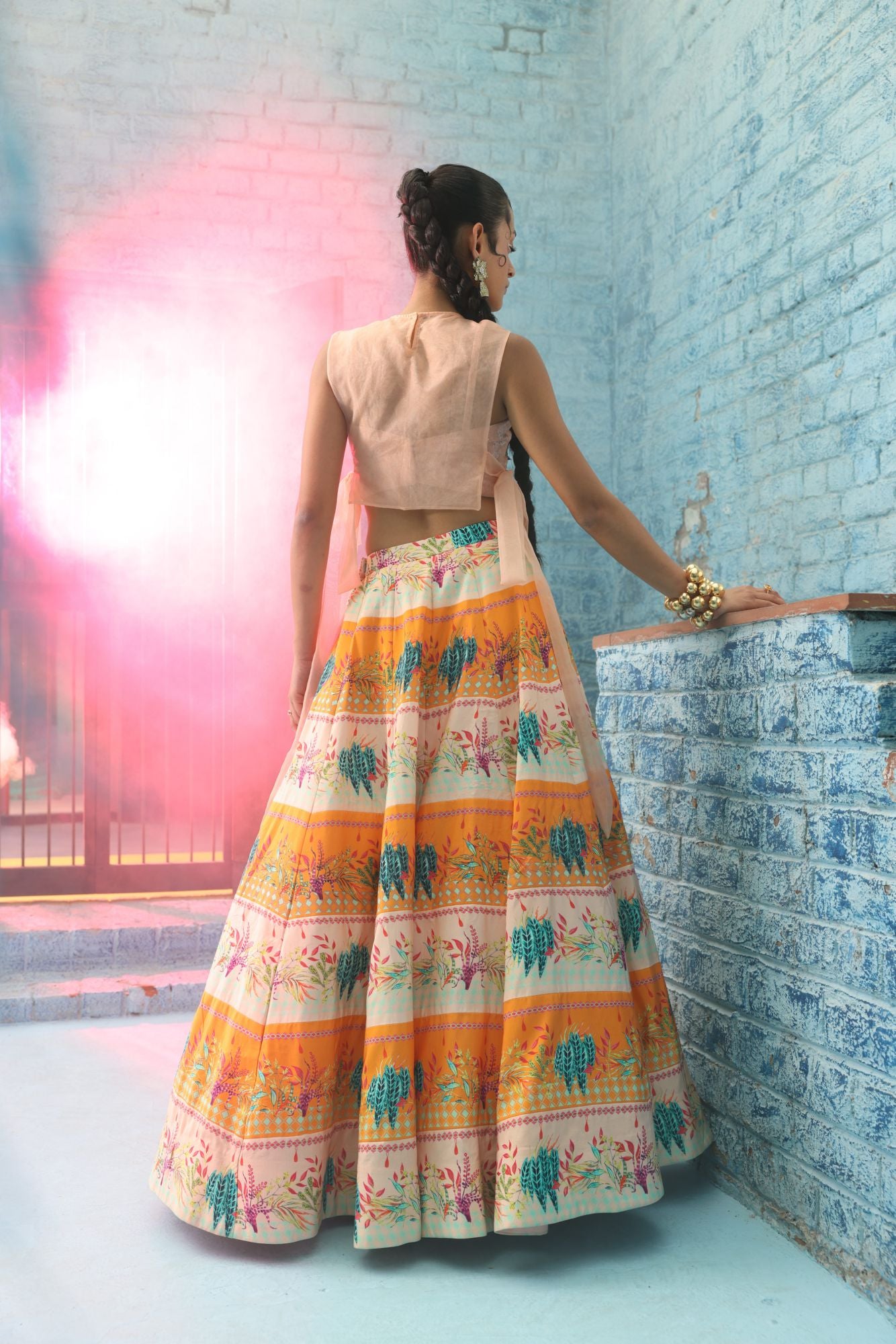 Multi-color Crepe Skirt with Elegant Sequine Work Top