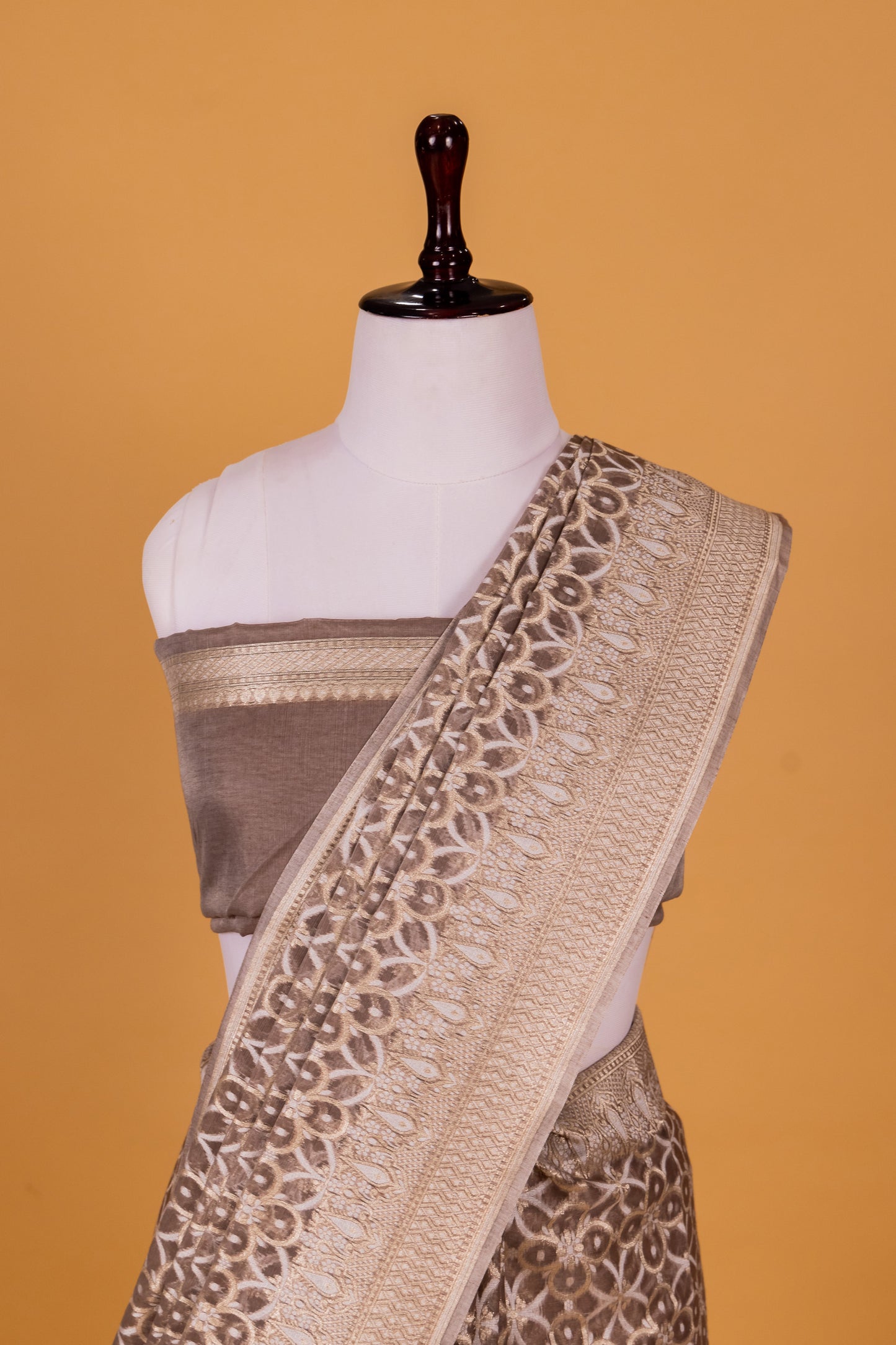 Chocolate Banarasi Cotton Cutwork Saree