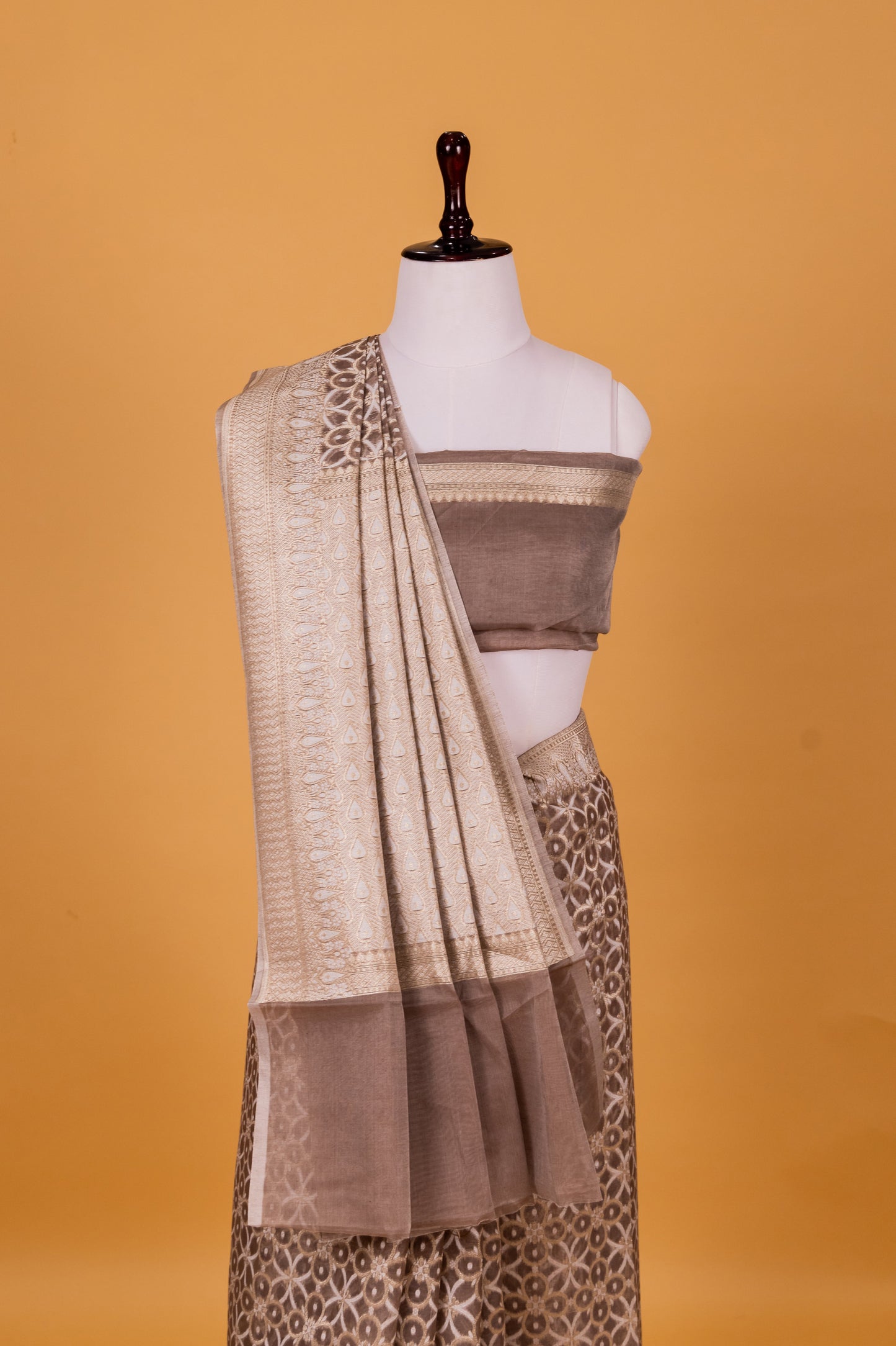 Chocolate Banarasi Cotton Cutwork Saree