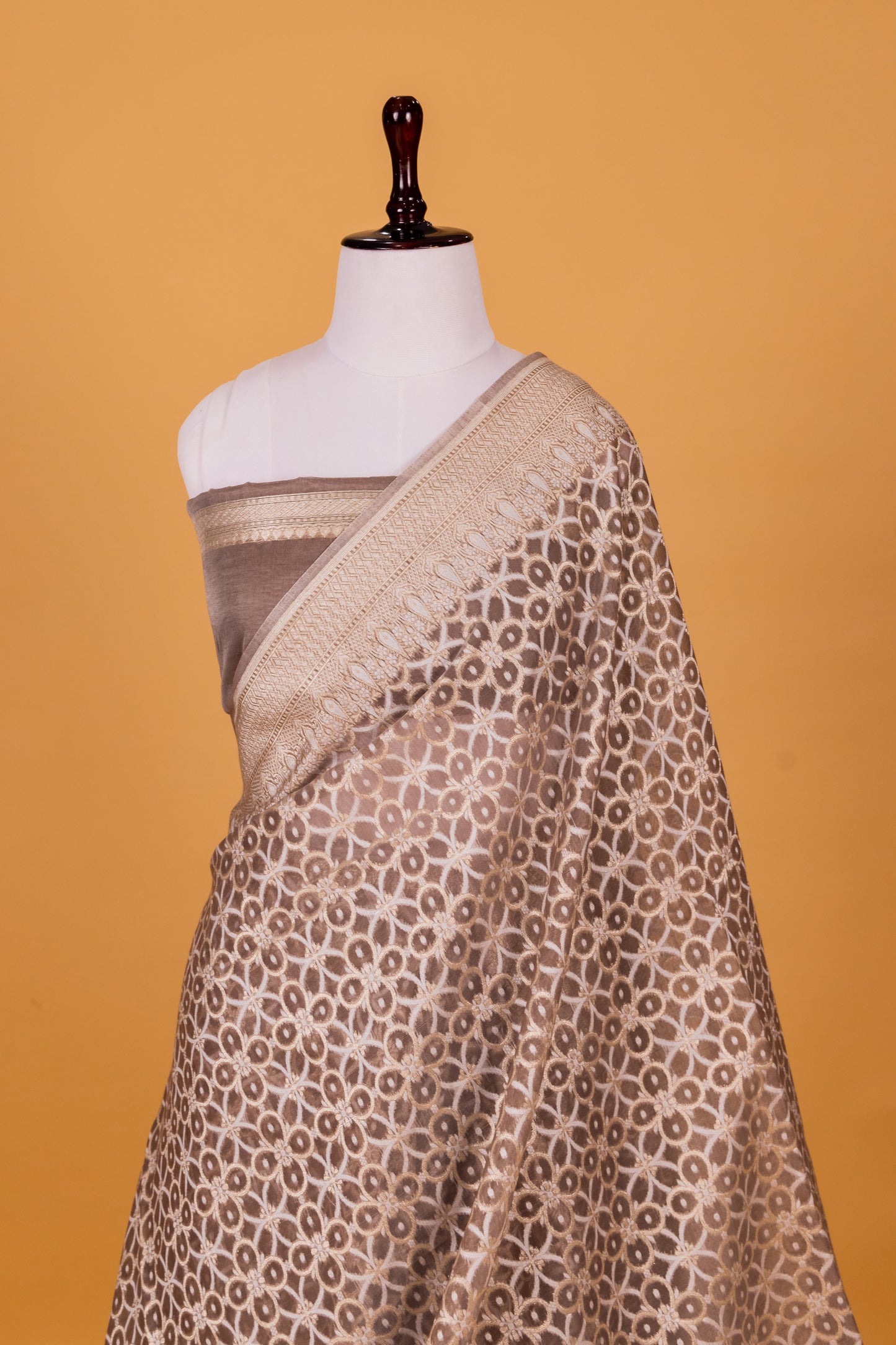 Chocolate Banarasi Cotton Cutwork Saree