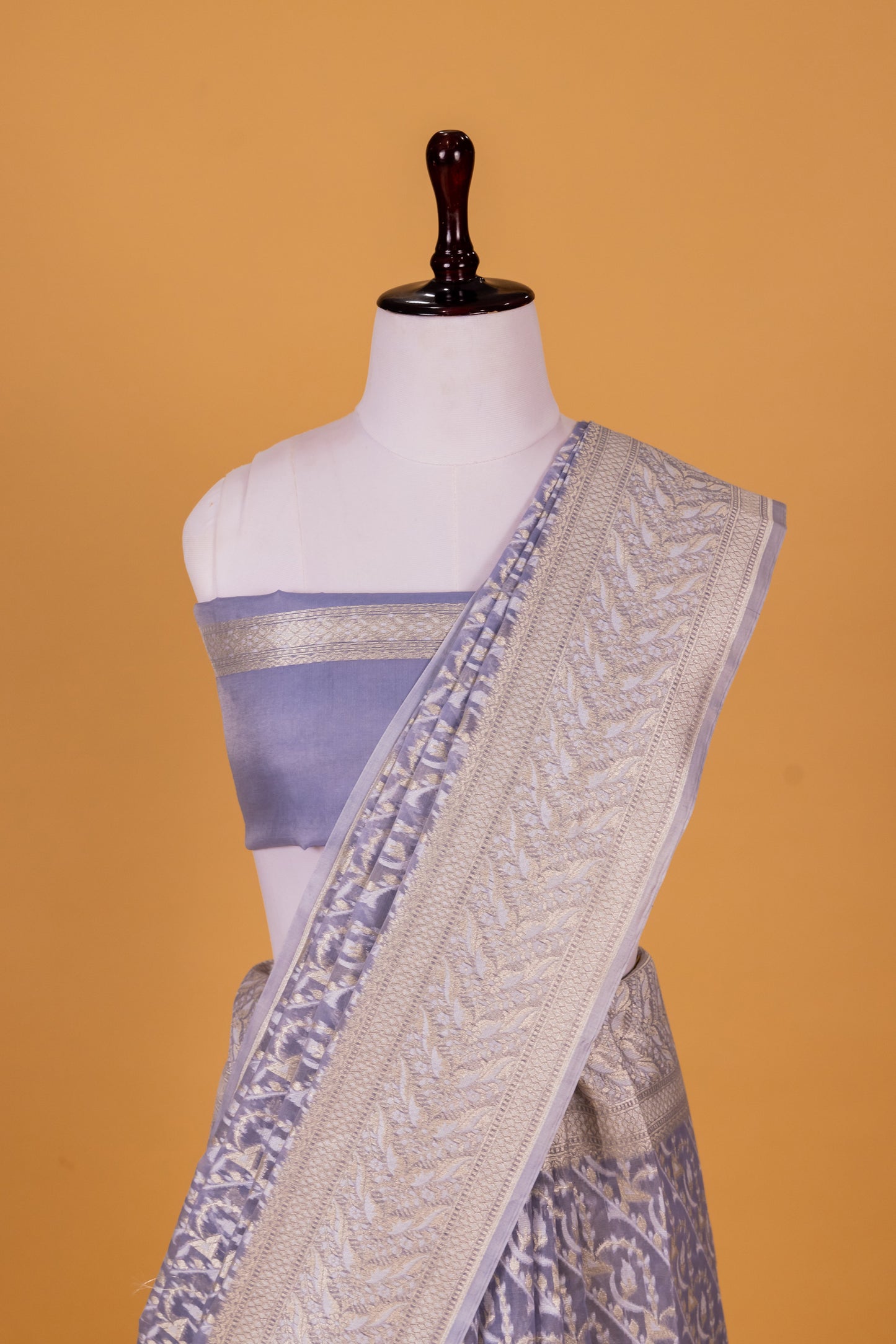 Slate Blue Banarasi Cotton Cutwork Saree