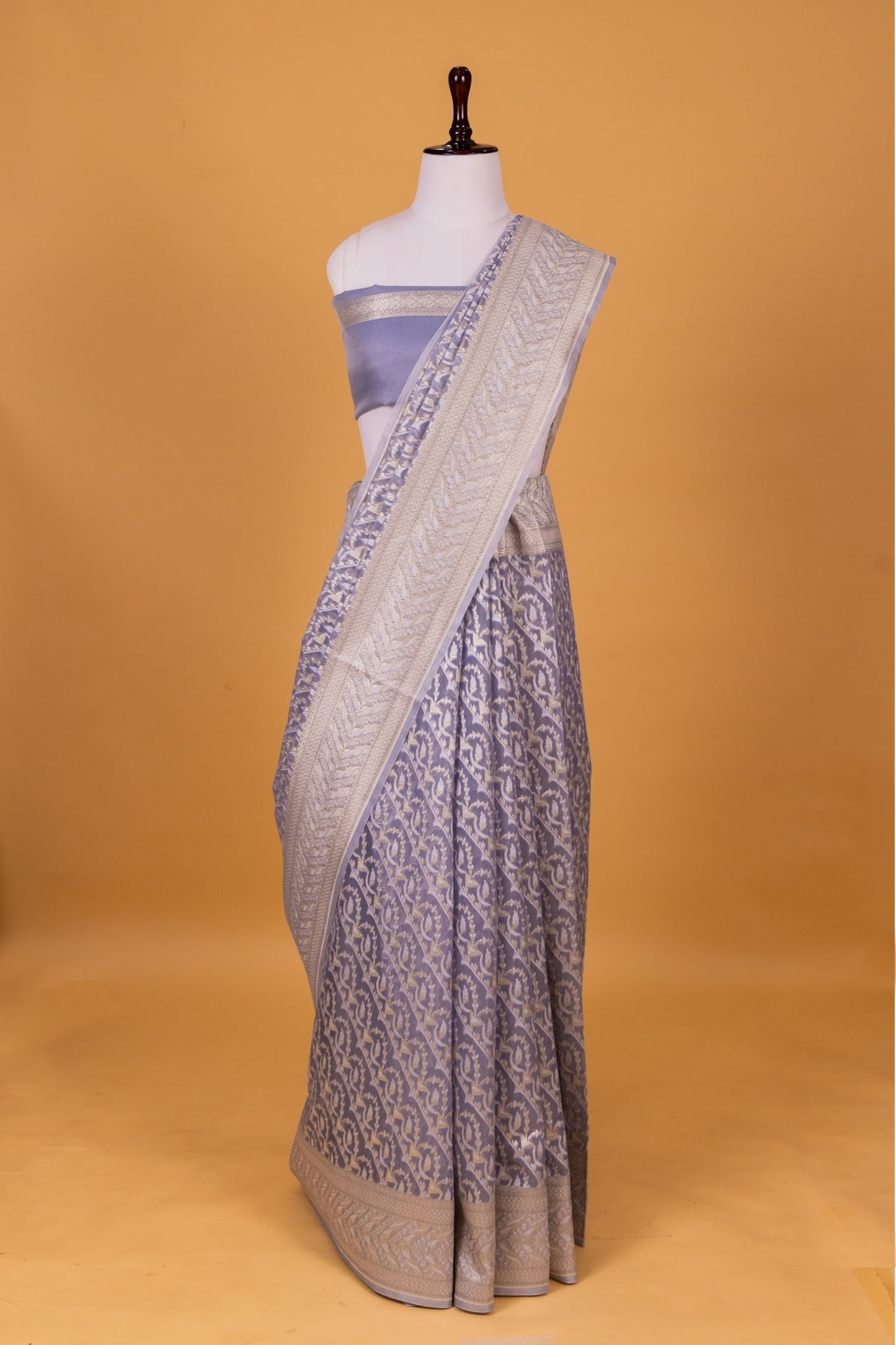 Slate Blue Banarasi Cotton Cutwork Saree