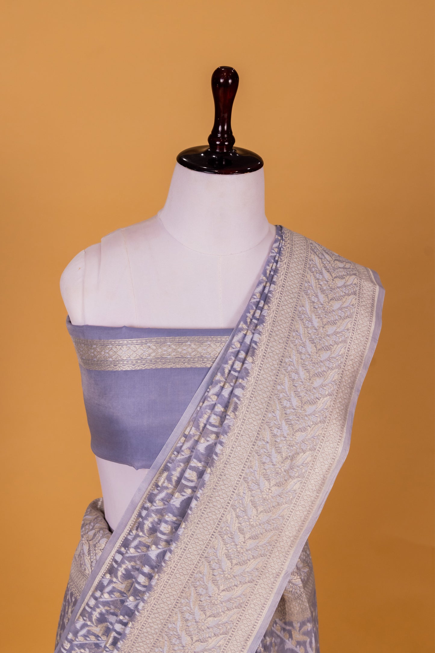 Slate Blue Banarasi Cotton Cutwork Saree