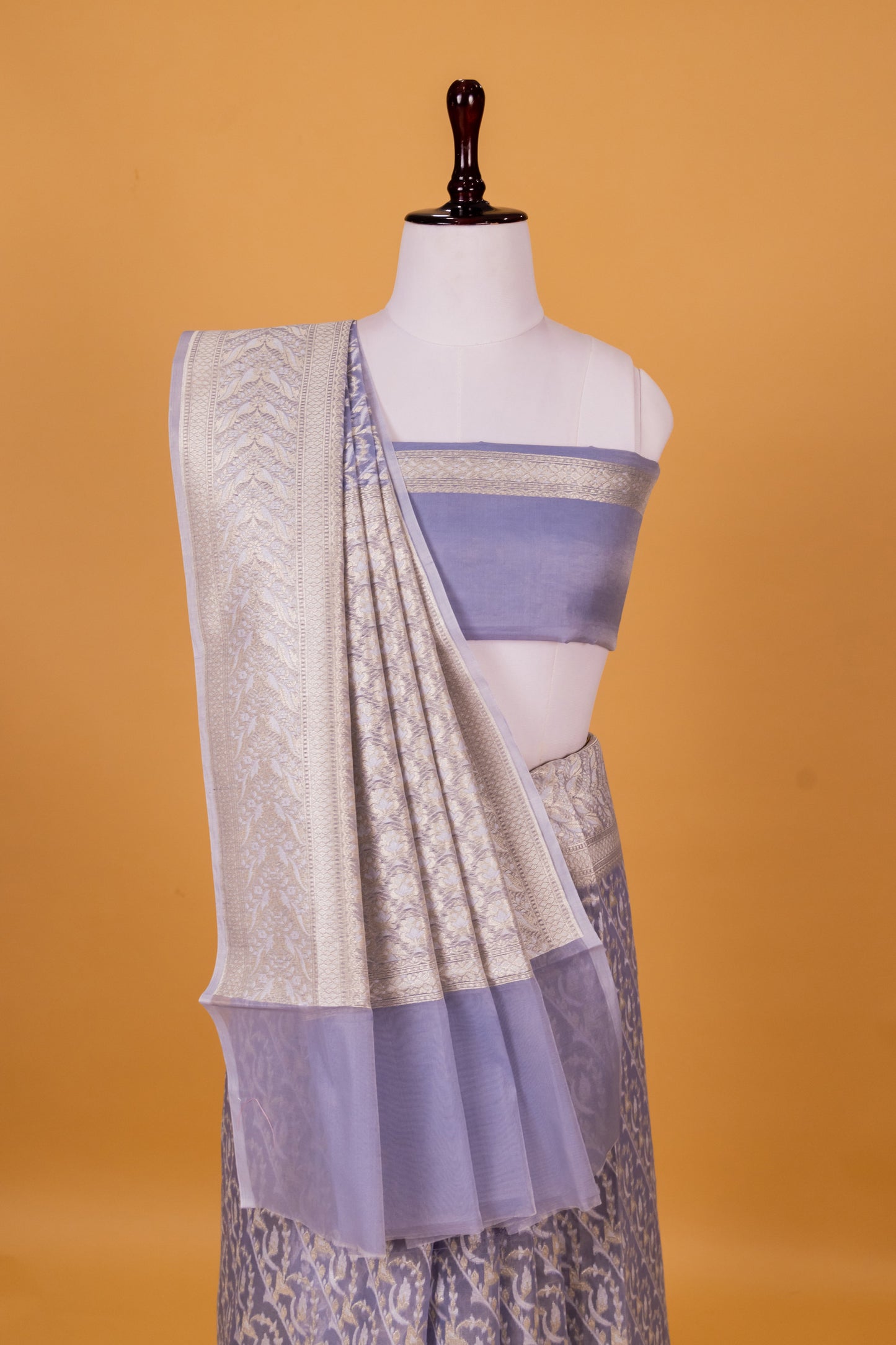 Slate Blue Banarasi Cotton Cutwork Saree