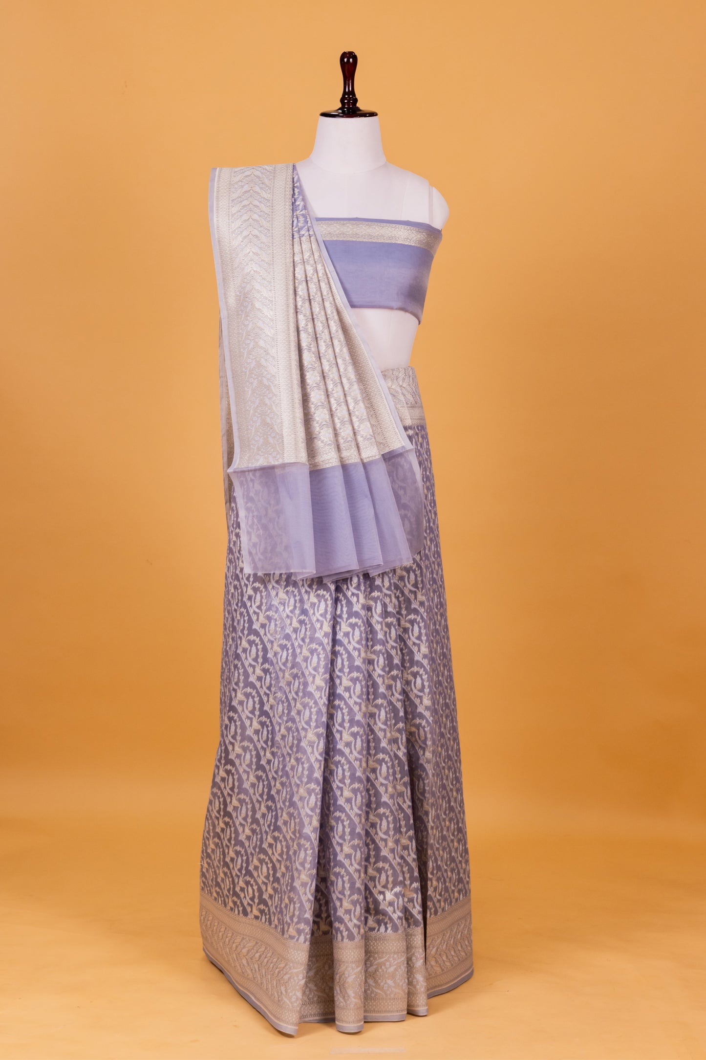 Slate Blue Banarasi Cotton Cutwork Saree