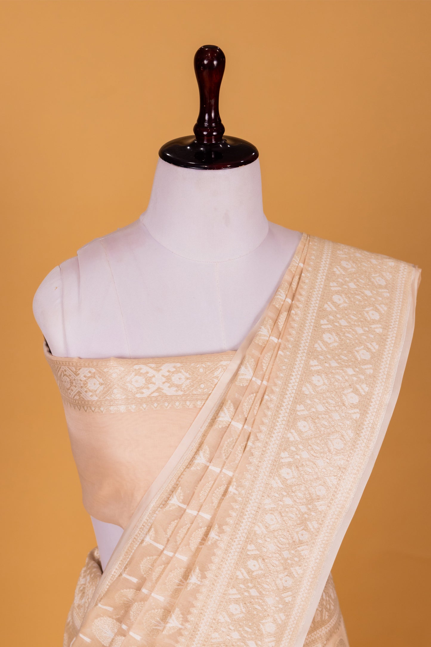 Beige Banarasi Cotton Cutwork Saree